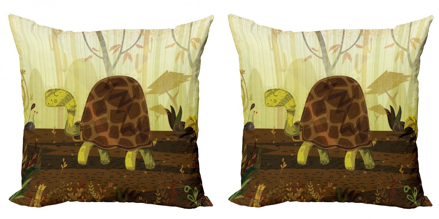 Kissenbezüge Modern Accent Doppelseitiger Digitaldruck, Abakuhaus (2 Stück), Schildkröte Cartoon Wald Entwurf