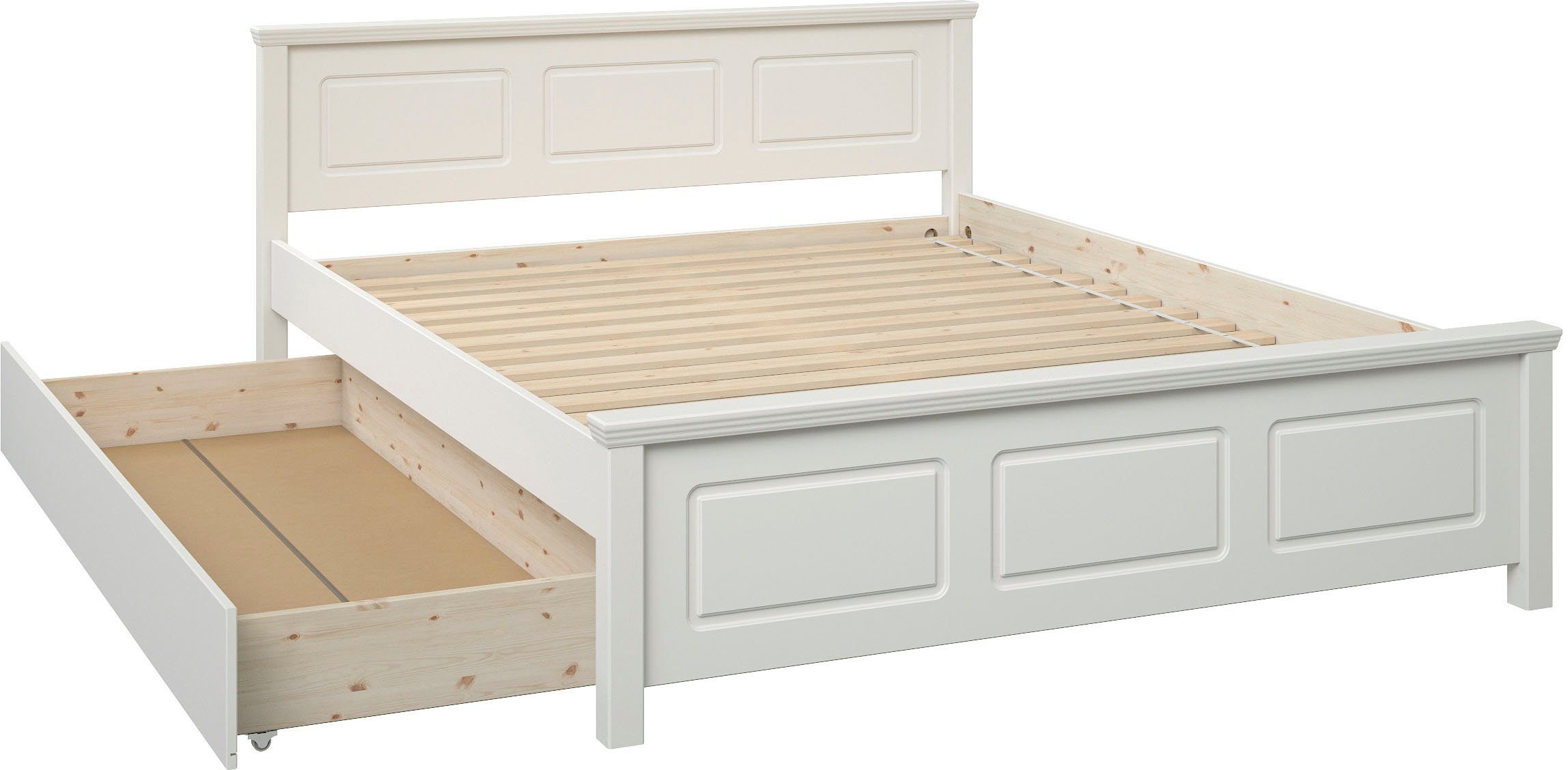 OTTO home Massivholzbett ERIK', Made in Europe, optional mit Schublade, Massivholz Kiefer (FSC® zertifiziert), in mehreren Größen, Landhausstil mit Kassettenoptik. Reduzierter Preis € 269,69. Unverbindliche Preisempfehlung € 400,00