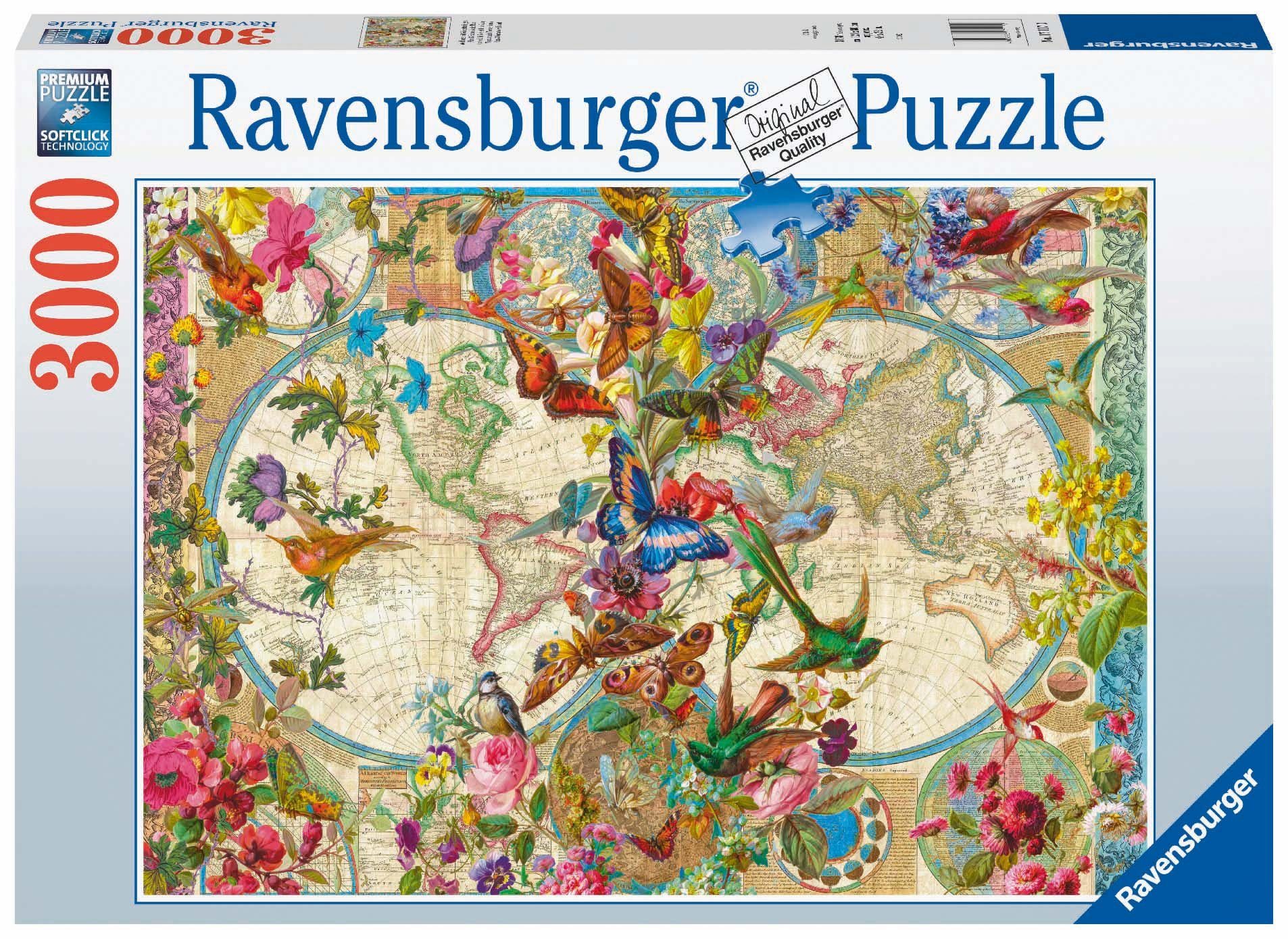 Ravensburger Puzzle Weltkarte mit Schmetterlingen, 3000 Puzzleteile, Made in Germany, FSC® - schützt Wald - weltweit