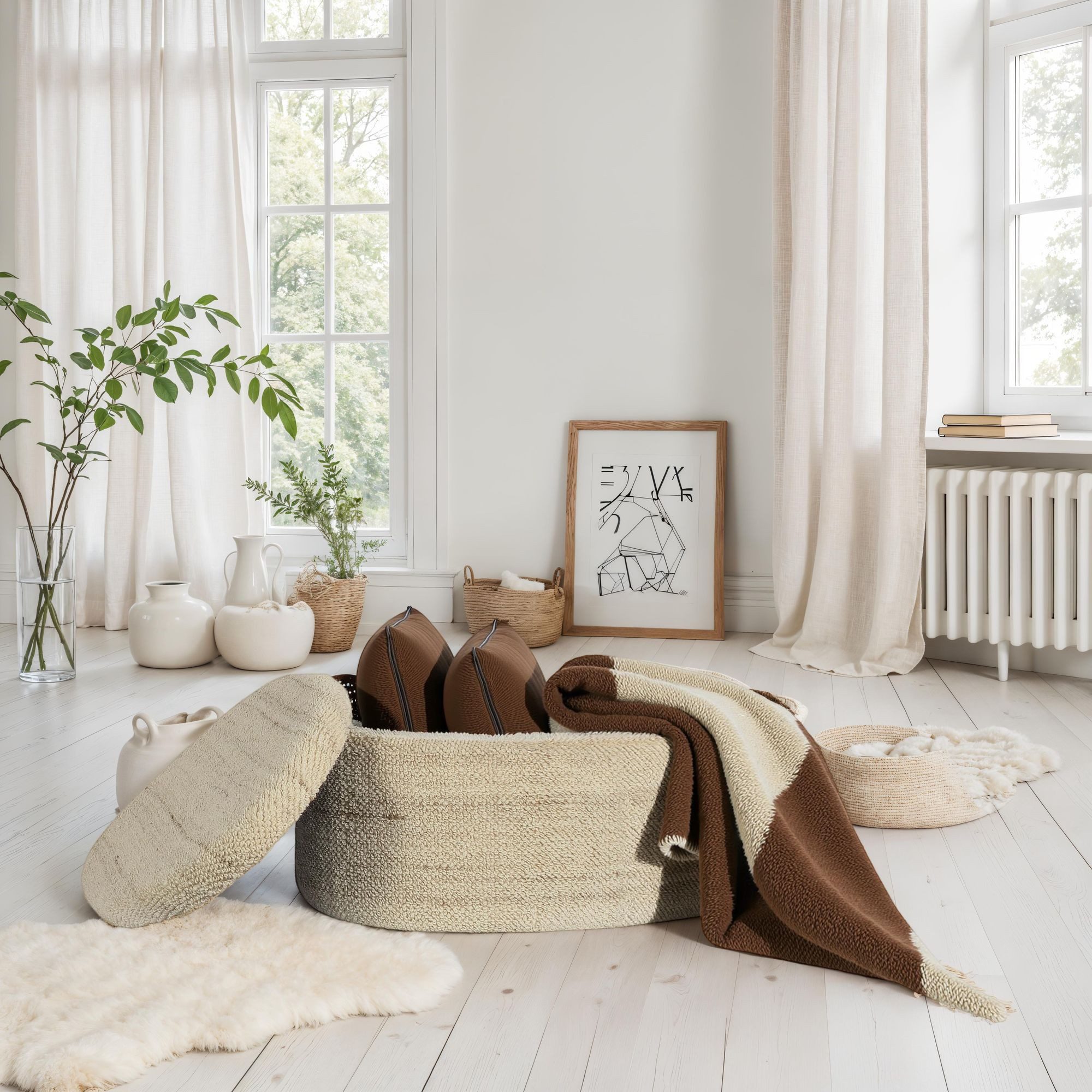 FINEBUY Stauraumhocker FB111558 Sitzhocker Polsterhocker Wolle mit Stauraum oval 81 cm Braun (Polsterhocker 81 cm, Hocker Stauraum Oval Modern), Dekohocker Braun Wolle, Sitzhocker Gepolstert