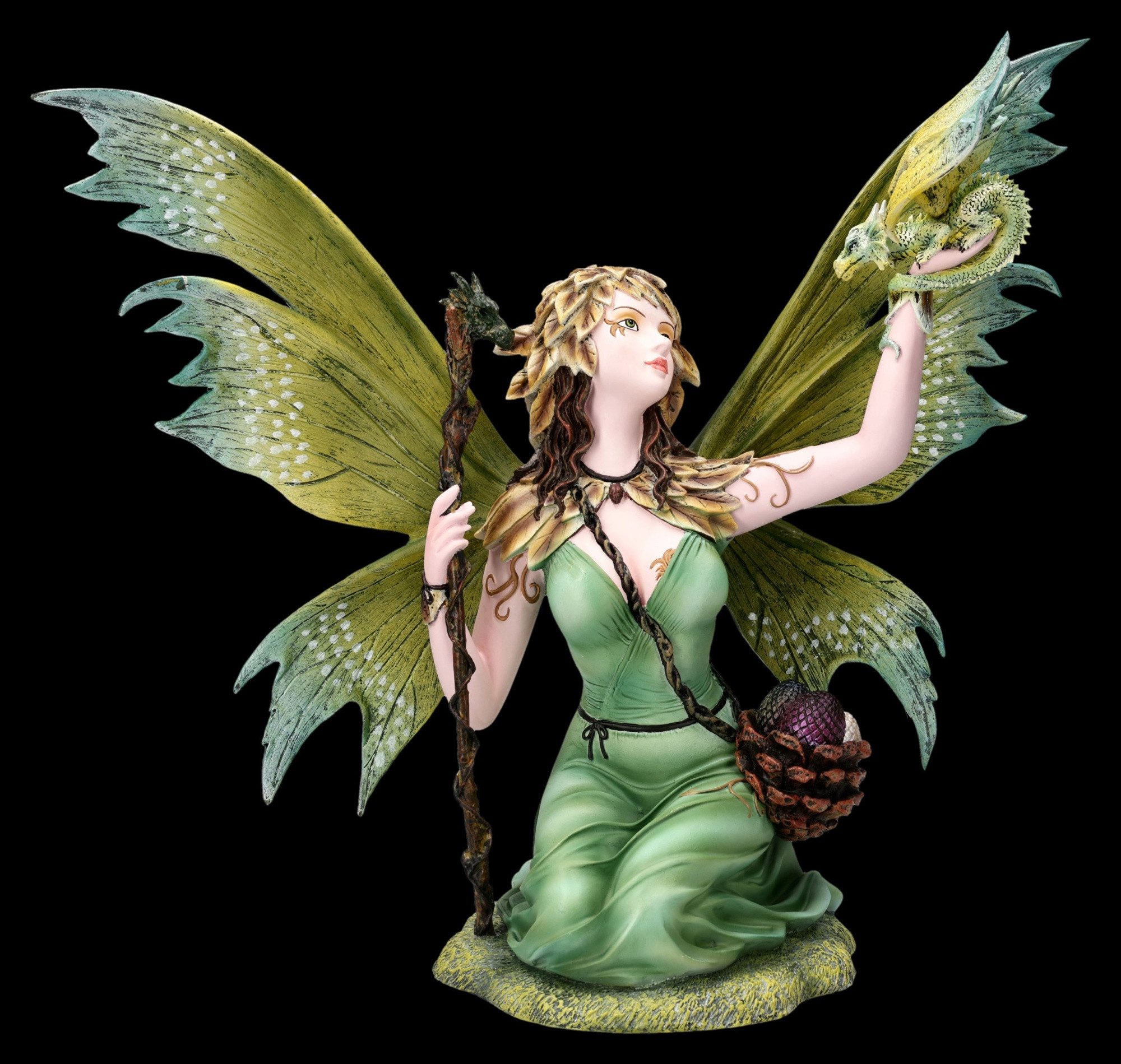 Figuren Shop GmbH Fantasy-Figur Elfen Figur – Fantasy Statue mit Drache Sammlerfigur Elarwen 34 cm