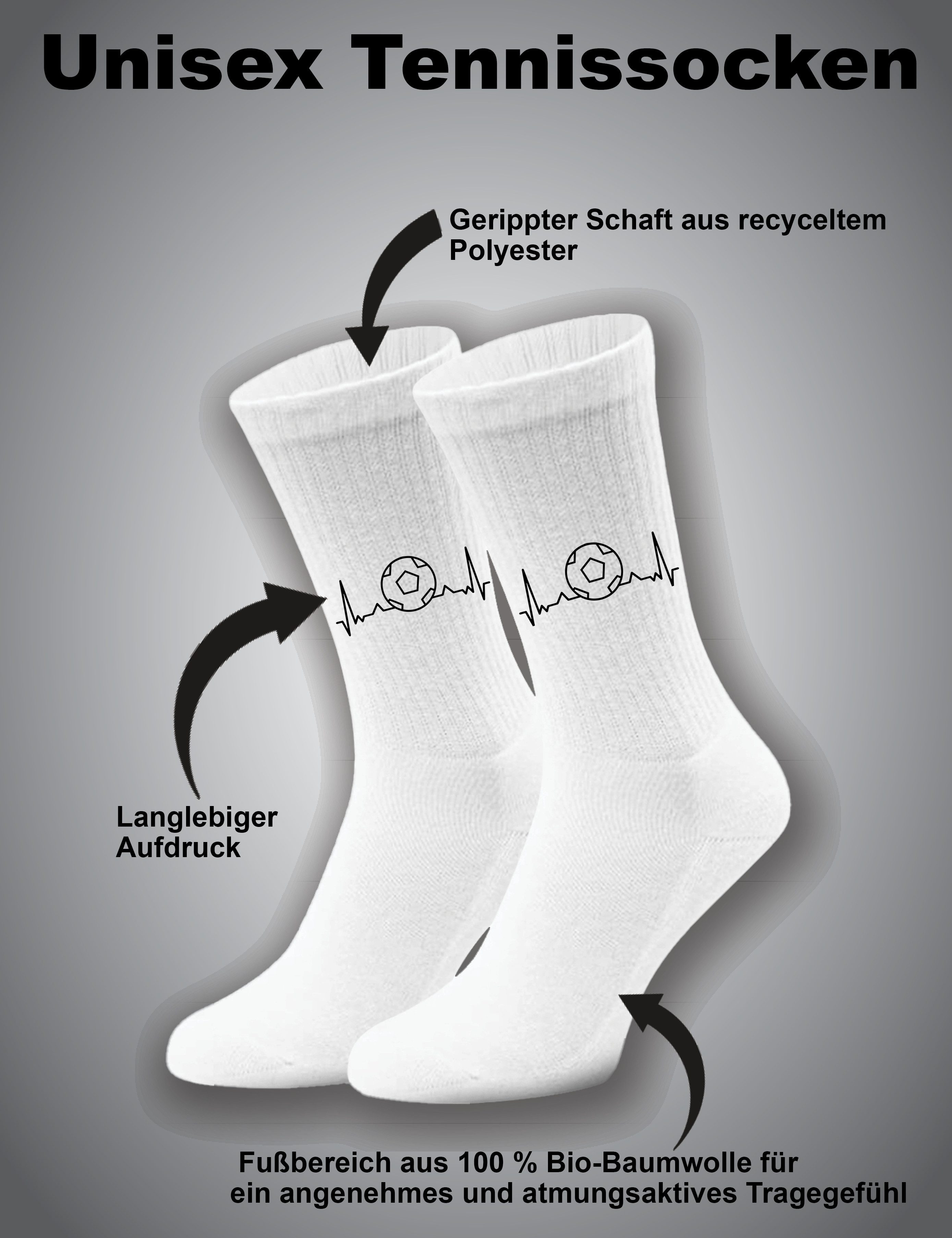 Youth Designz Tennissocken Unisex Socken "Heartbeat Fußball" Aufdruck lustig Geschenk Statement mit verstärkter Verse und Zehenbereich