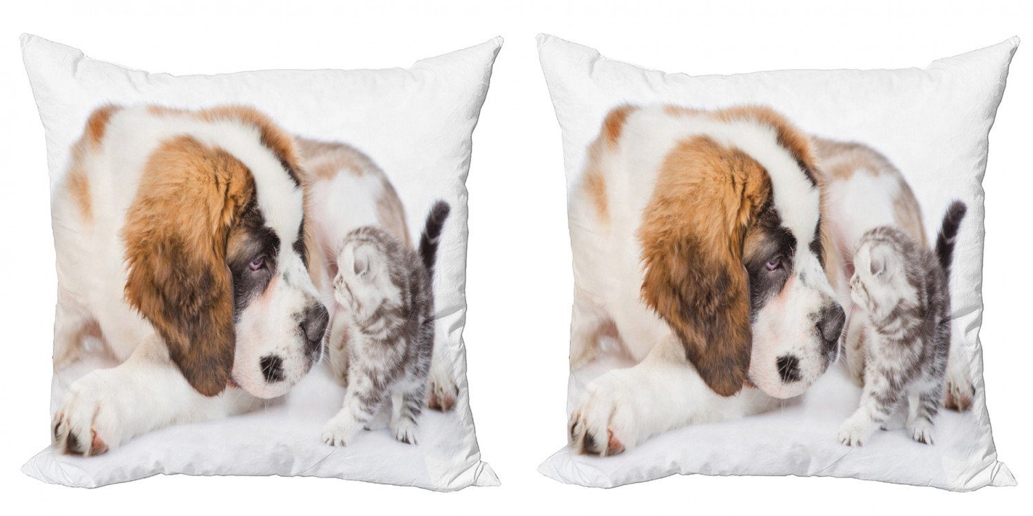 Kissenbezüge Modern Accent Doppelseitiger Digitaldruck, Abakuhaus (2 Stück), Hund und Katze Sniffing Tiere Foto