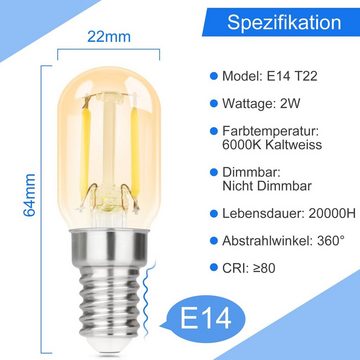 ZMH LED-Leuchtmittel E14 LED Vintage Glühbirnen - T22 LED Leuchtmittel für Flur, 2 St., Kaltweiß, Nicht Dimmbar