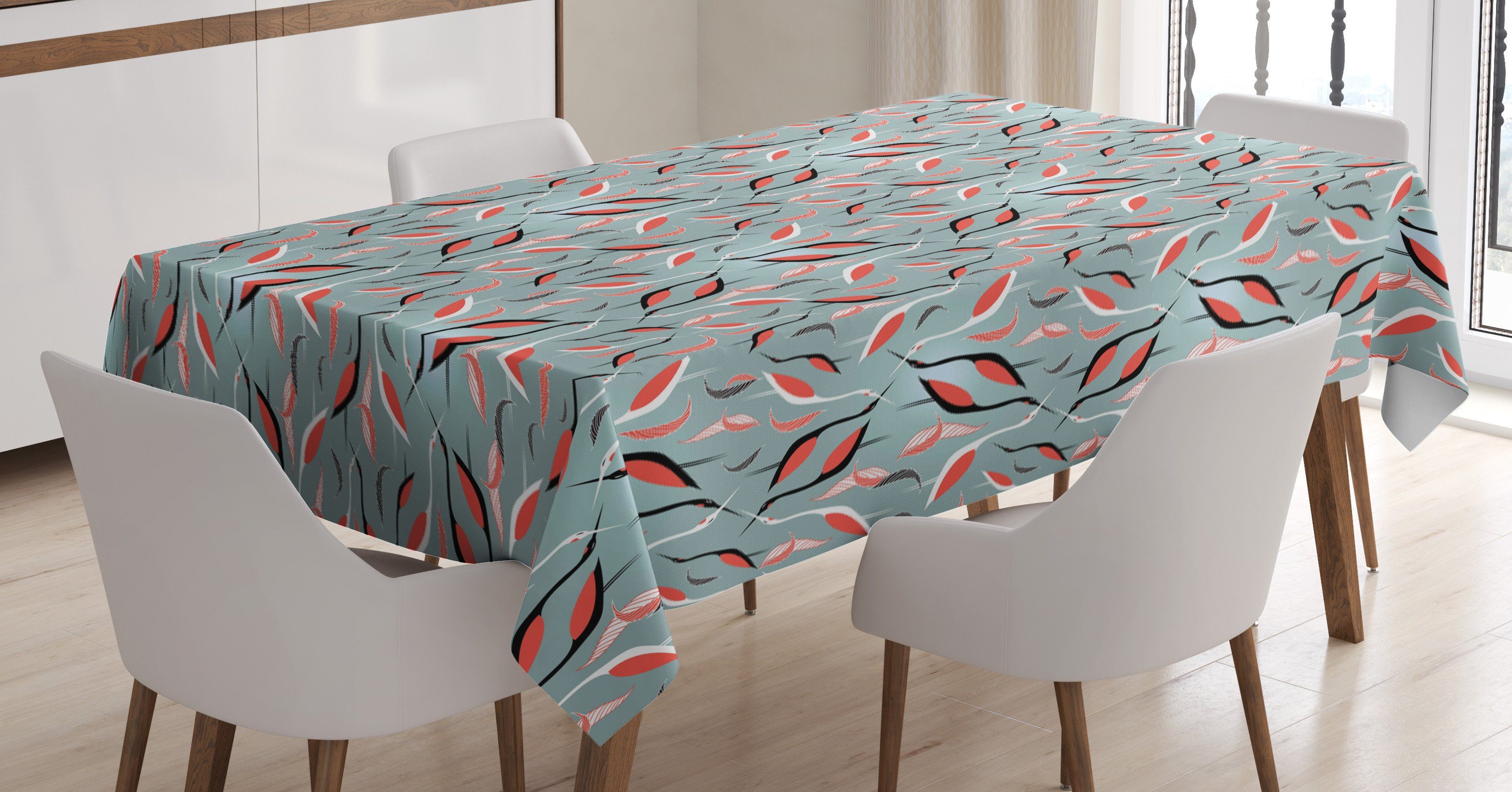 Abakuhaus Tischdecke Farbfest Waschbar Für den Außen Bereich geeignet Klare Farben, Reiher Abstrakte Vögel und Blätter