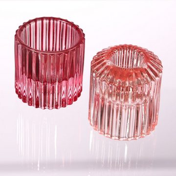 MARELIDA Kerzenhalter 2in1 Windlicht Teelichthalter Stabkerzenhalter pink rosa 2er Set (2 St)