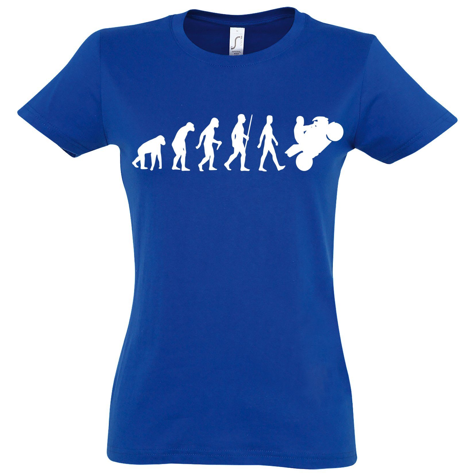 Youth Designz T-Shirt Evolution Motorrad Damen T-Shirt mit trendigem Motiv Royalblau