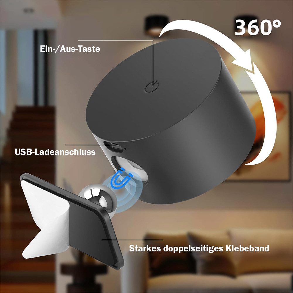 TUWENA LED Wandstrahler LED Wandleuchte Innen, 360°Drehbare Touch-Steuerung Wandlampe mit, 3 Dimmbar, 3 Farbtemperaturen, 16 RGB Farben, Touch und Fernbedienung