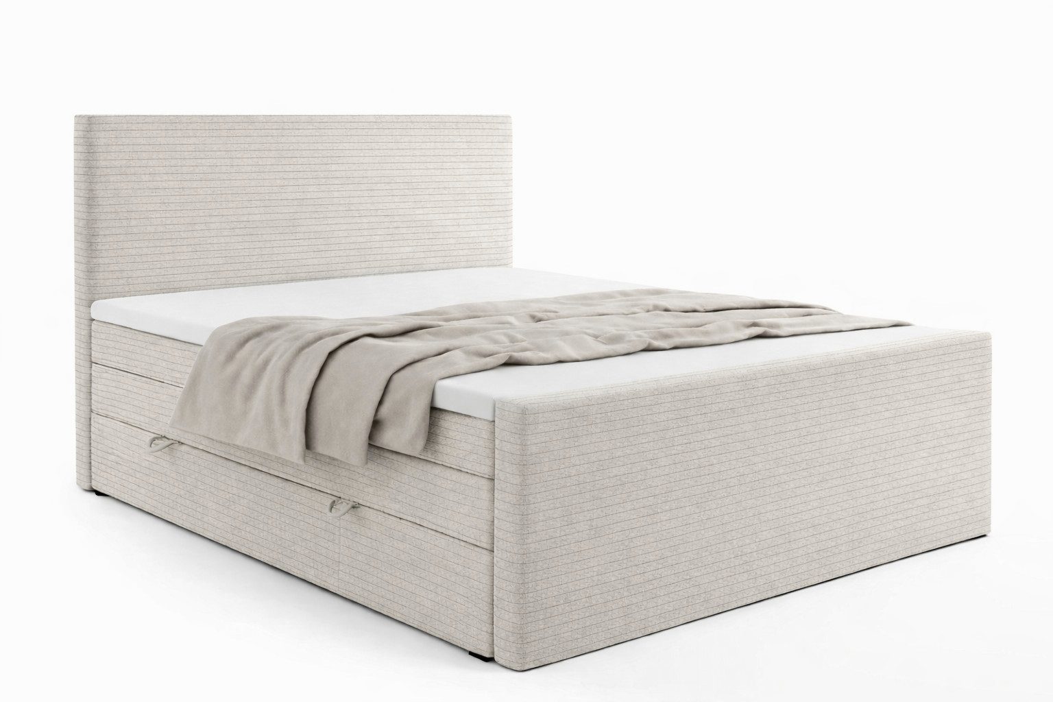 Labett Boxspringbett Bettkasten & Doppelmatratze Cordstoff POSETTO KING 180x200 200x200 (2 Bettkästen, Topper), Bonellfederkern- und Taschenfederkernmatratze