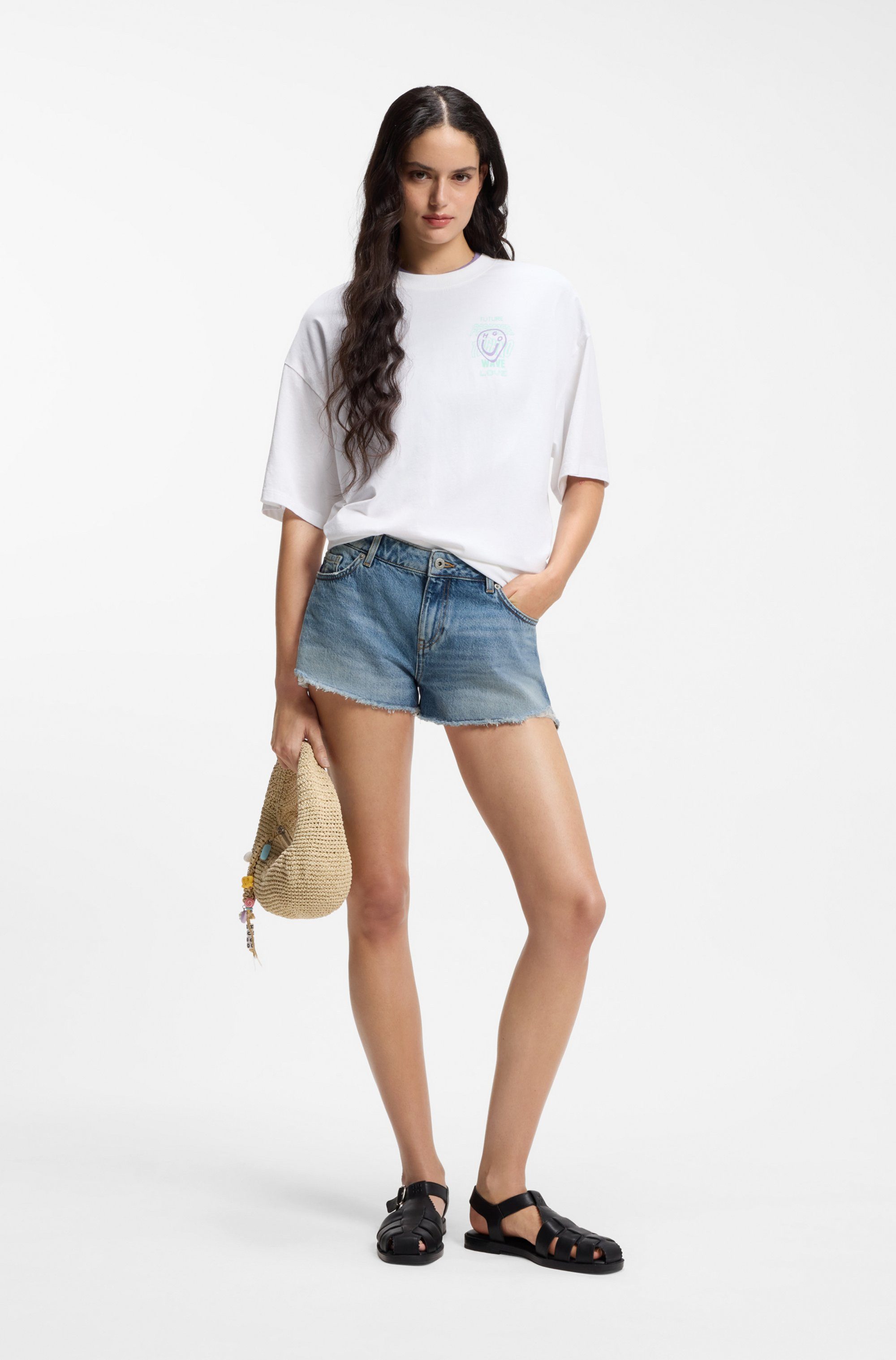 HUGO Jeansshorts Galimon mit Destroyed-Effekten, Mid Rise