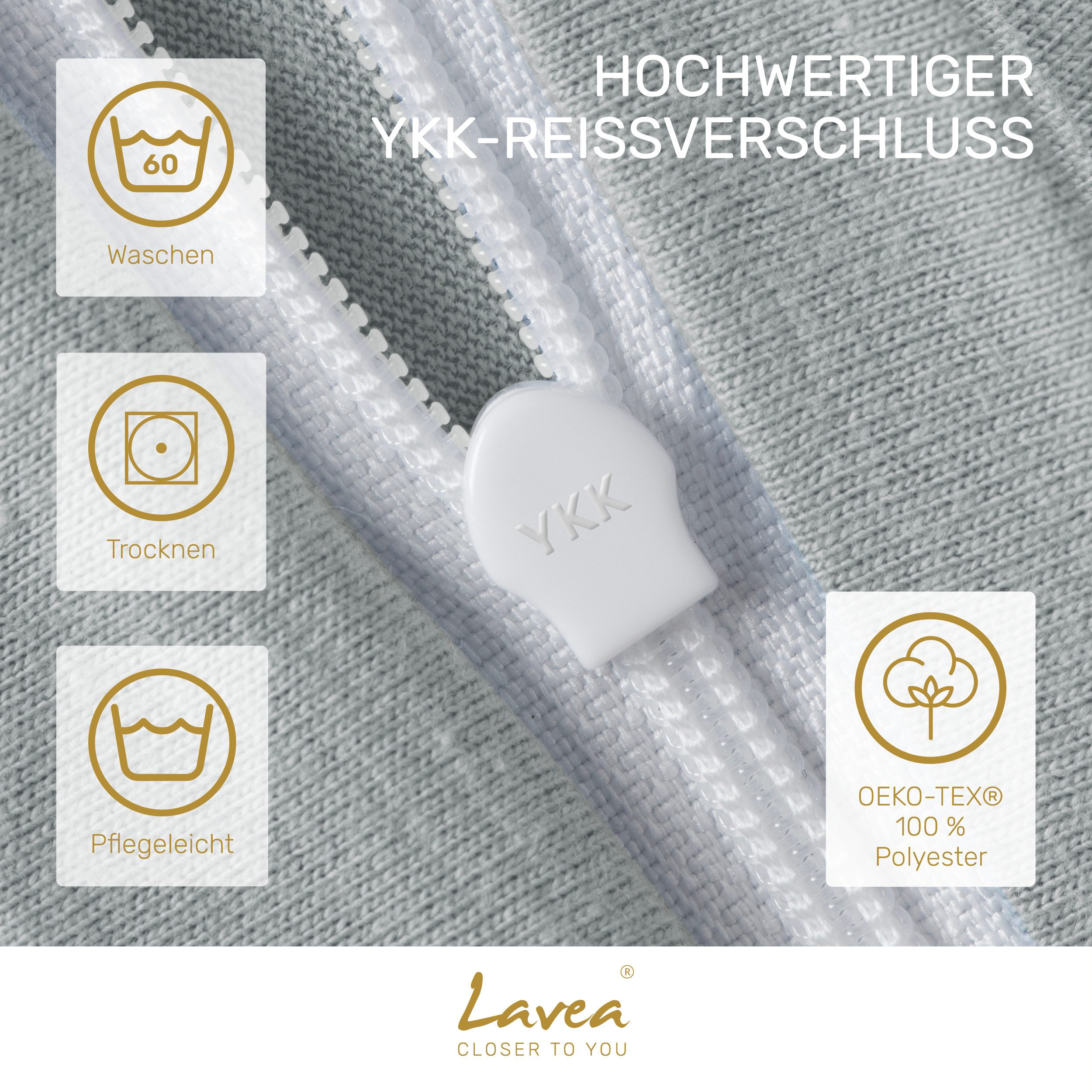 Lavea Kissenbezug 2er Set Kissenhülle Jersey, 100% Baumwolle, Kissenbezüge, (2 Stück), allergikerfreundlich - sicherer YKK-Reißverschluss - waschbar 60°C