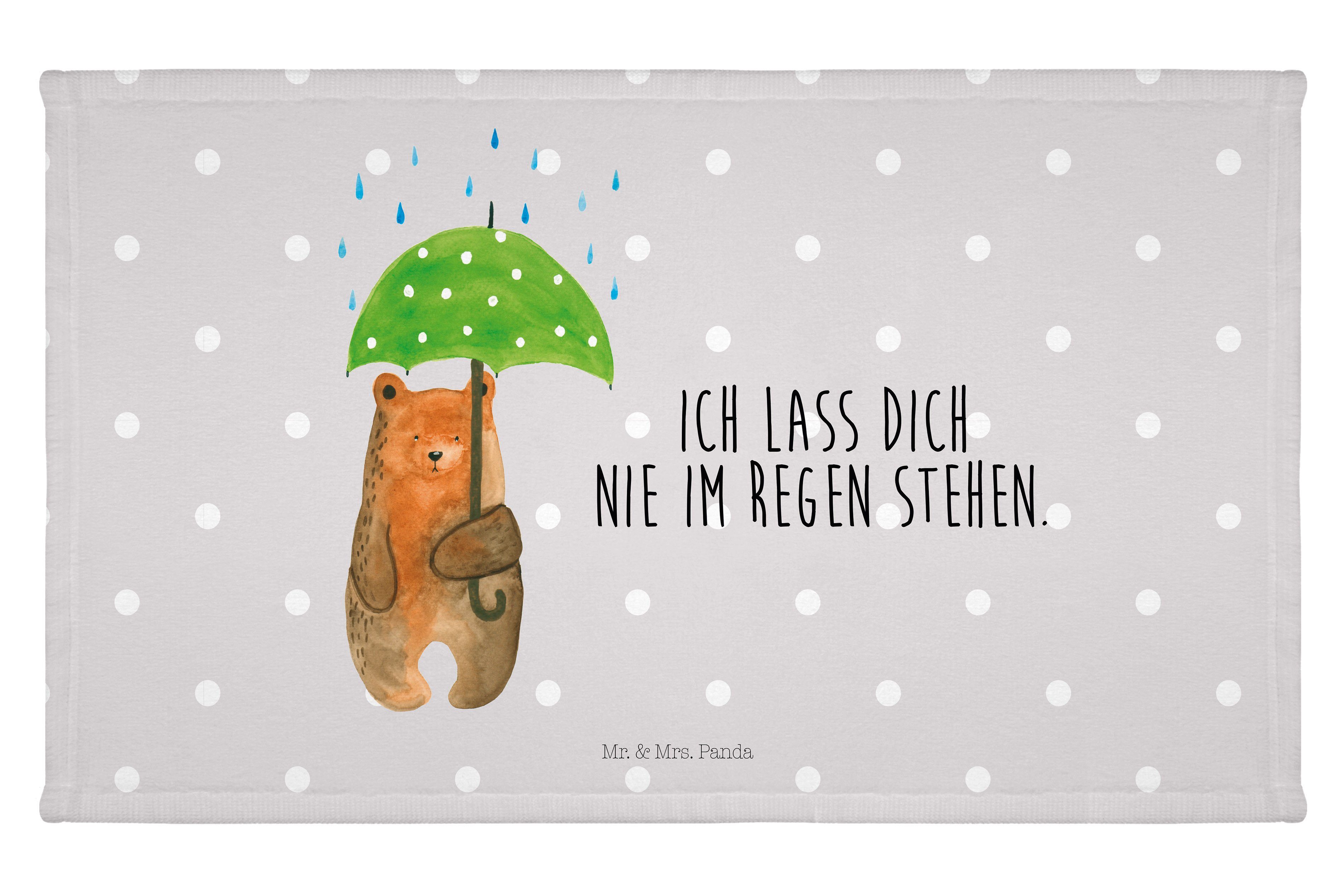 Mr. & Mrs. Panda Handtuch Bär mit Regenschirm - Grau Pastell - Geschenk, Gästetuch, Reisehandtu, (1-St)