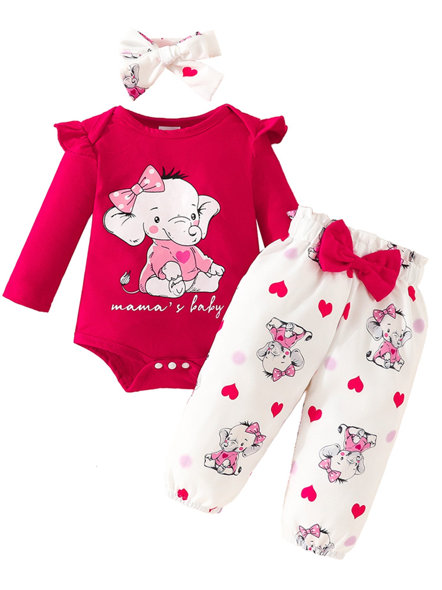Shirt, Leggings & Haarband Niedliches Elefanten-Druck Set für Babys, Geburtstagsgeschenk