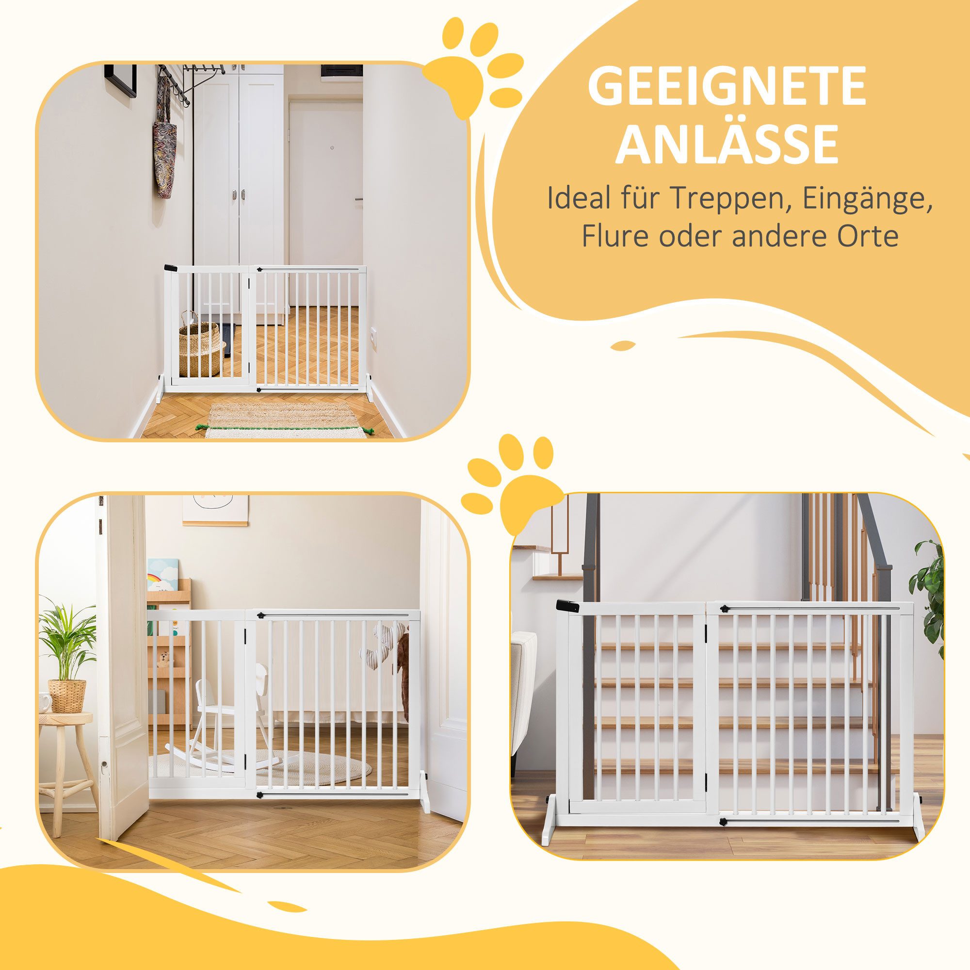 PawHut Hundegitter Absperrgitter Hund Freistehendes Verstellbares (Haustierschutzgitter, 1 St., Haustier Türschutzgitter), Weiß 113-166 x 36 x 71 cm – Bild 5 von 5