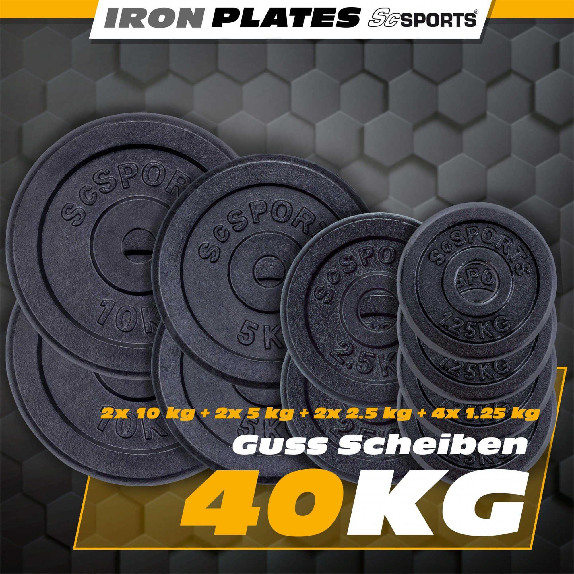 Gewichte, Gusseisen Gewichtsscheiben Hantelscheiben 40 (10002531-tlg) ScSPORTS® kg Set 30/31mm