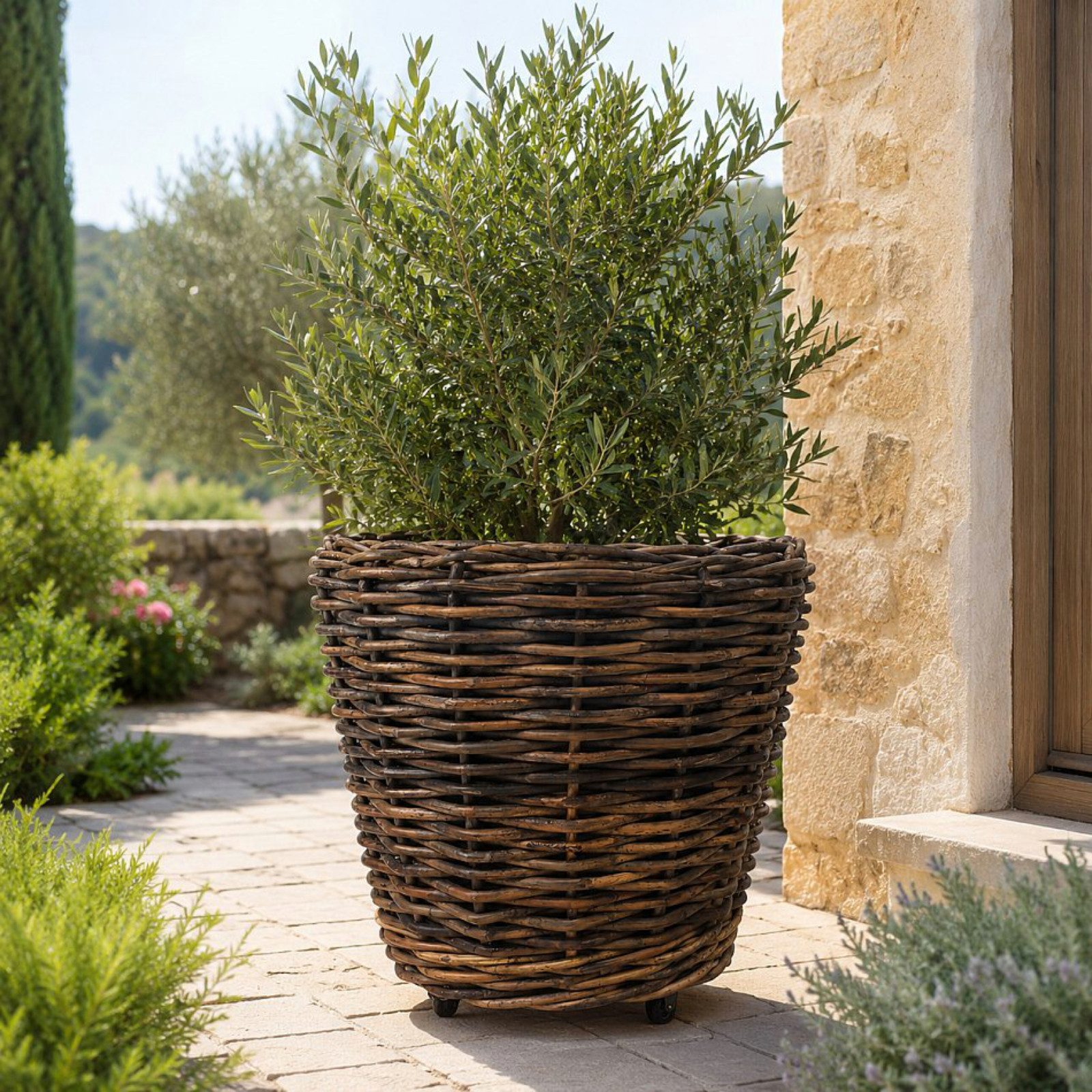 Van der Leeden Blumentopf 80x75cm Rattan Weide Sylter Korb Drypot (Stück, 1 St., Packung), Indoor & Outdoor, Naturprodukt, Rattan, inkl. Kunststoffeimer