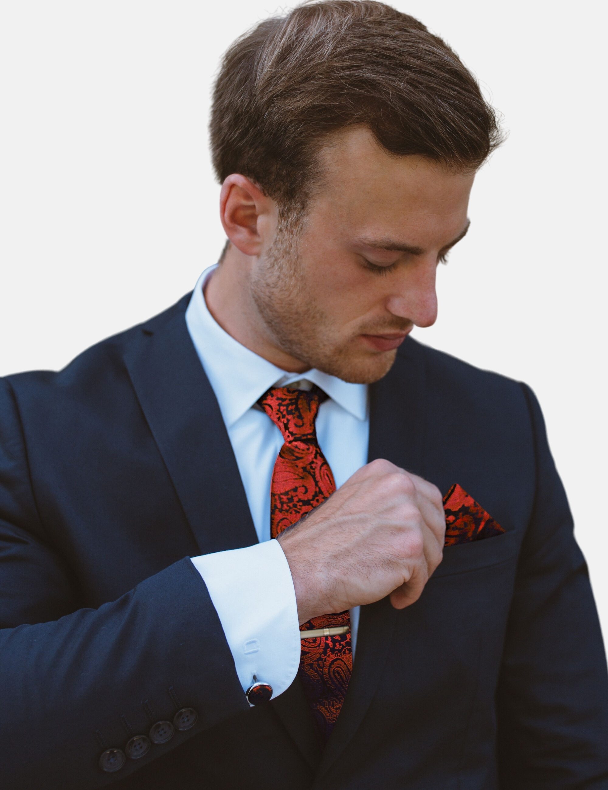 Massi Morino Krawatte (1-St) mit Einstecktuch, Manschettenknöpfen und Krawattenklammer