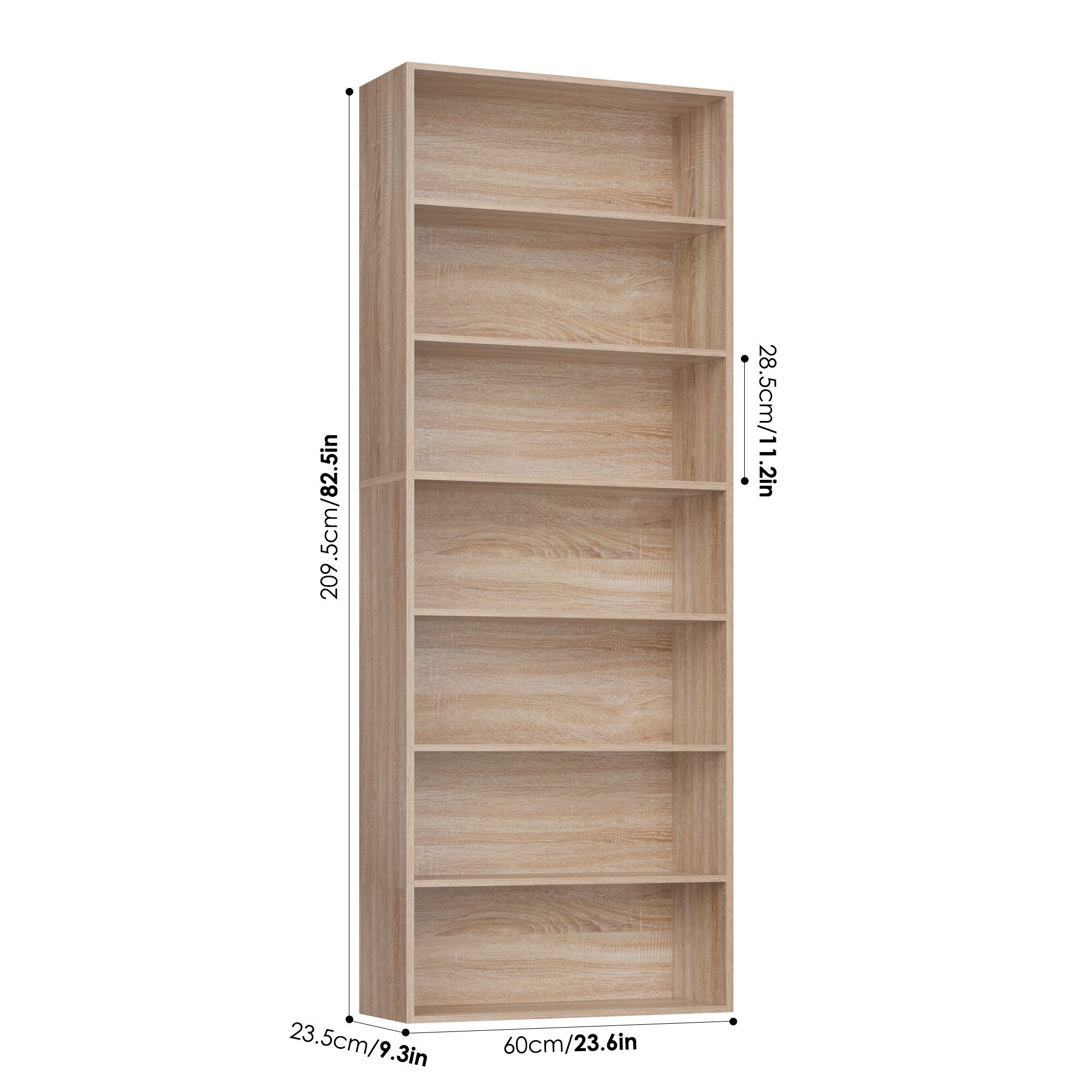 Homfa Bücherregal, 210cm Standregal, Bücherschrank mit 7 Fächern, eiche