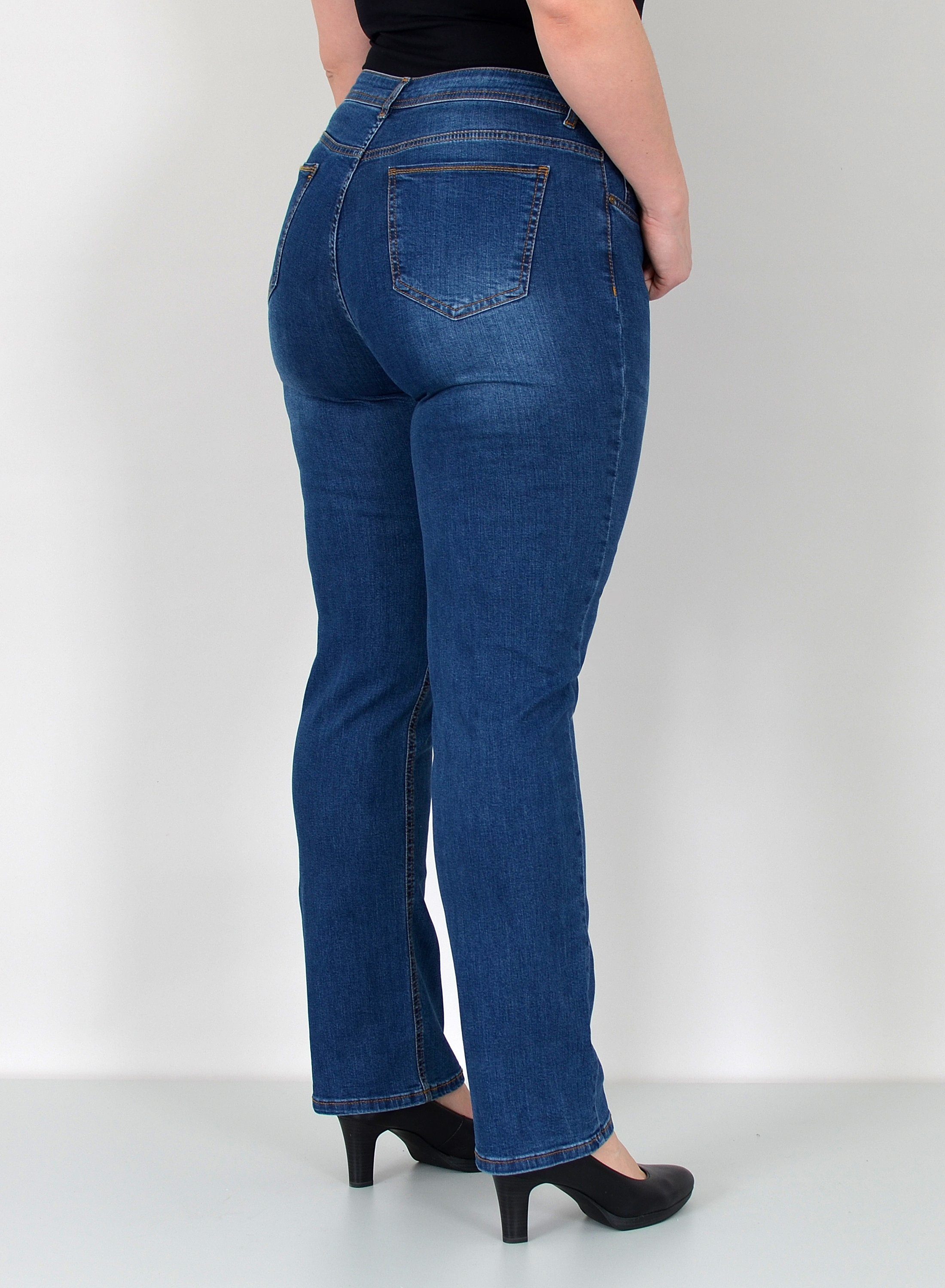 ESRA Straight-Jeans Damen Jeanshose Gerader Schnitt Stretch Hose hoher Bund bis Plus Size Straight Jeans Damen High Waist Hose Stretch Jeans Regular Übergröße – Bild 4 von 5