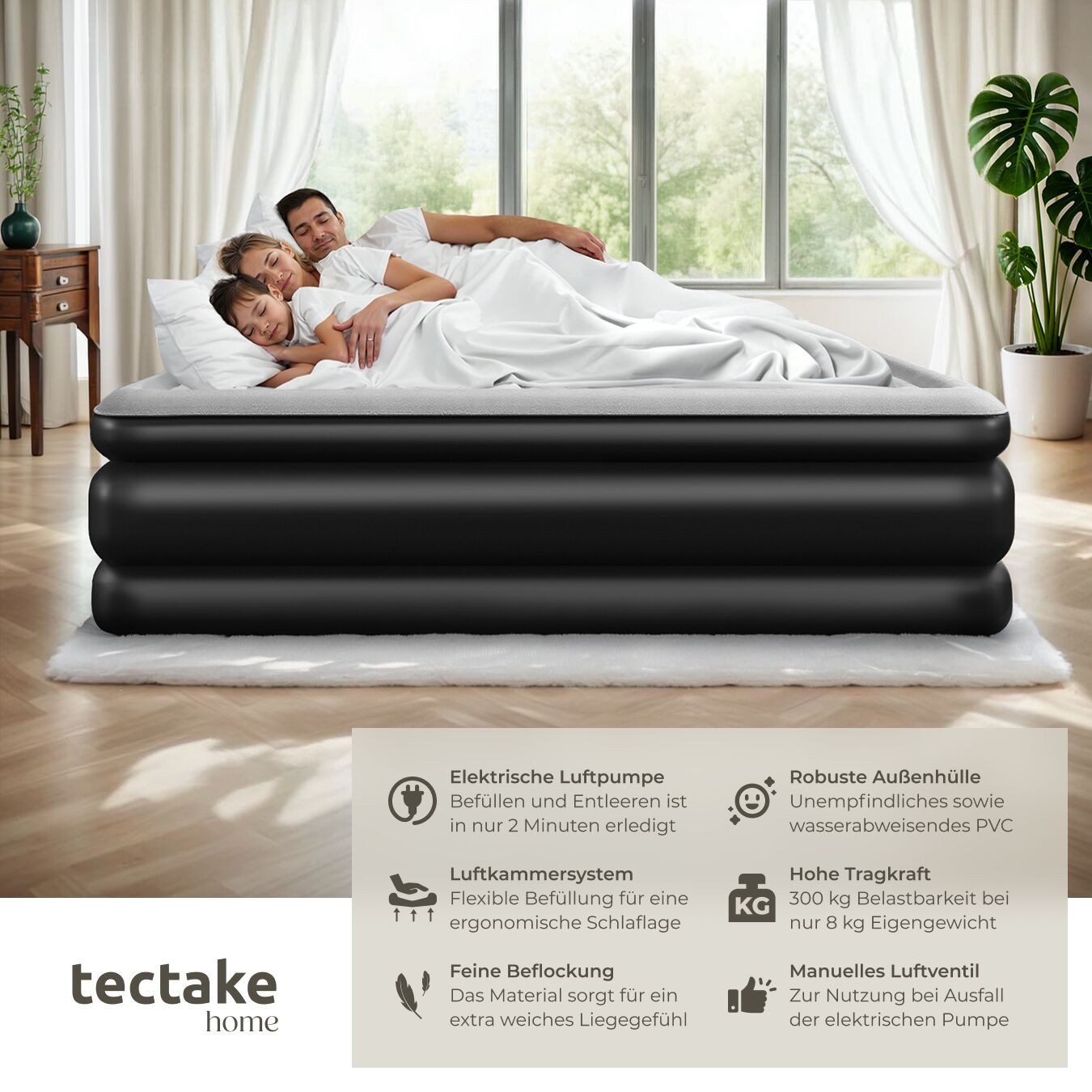 tectake Luftbett Aufblasbare Matratze, (für 1 oder 2 Personen, Komplettset), Aufblasbare Matratze AirDreams mit Elektropumpe
