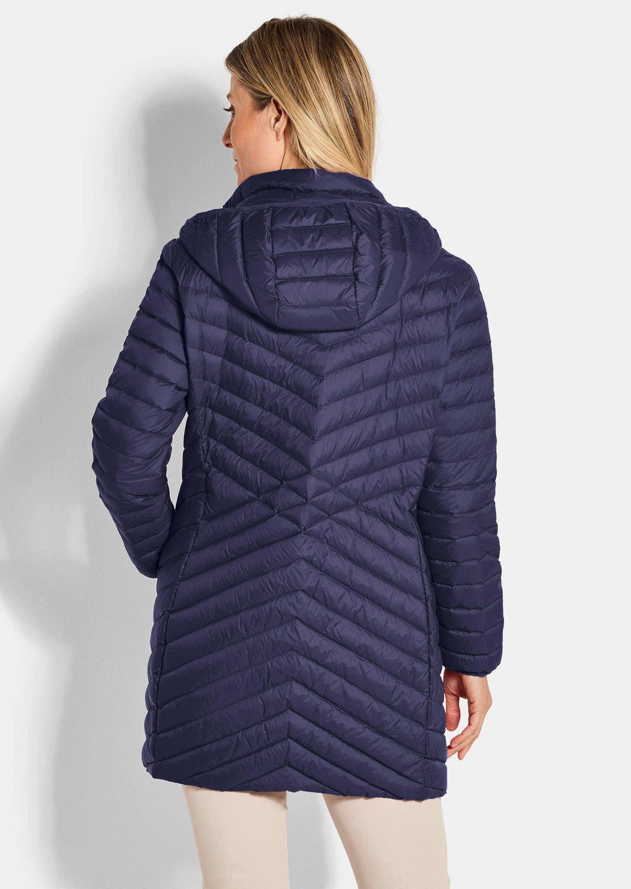 GOLDNER Winterjacke Gefütterter langer Mantel mit Kapuze Wintermantel in femininer Steppung mit Stehkragen und Taschen
