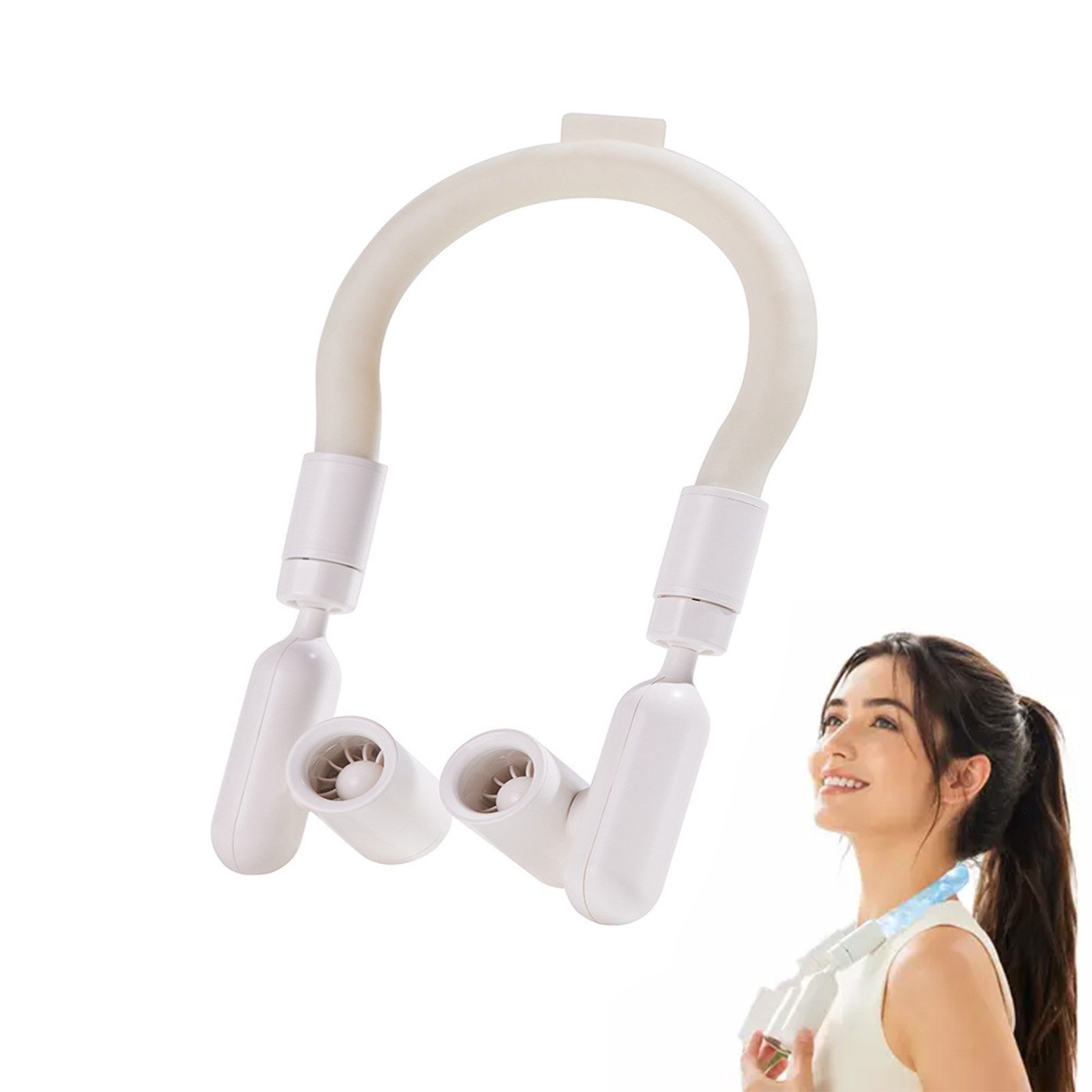 MOPUEA Mini USB-Ventilator Nackenventilator mit 2×2000mAh Akku & 3 Stufen leiser Kühlung, Bladeless, 3 Stufen, 2×2000mAh, leise, tragbar, 360° Kühlung