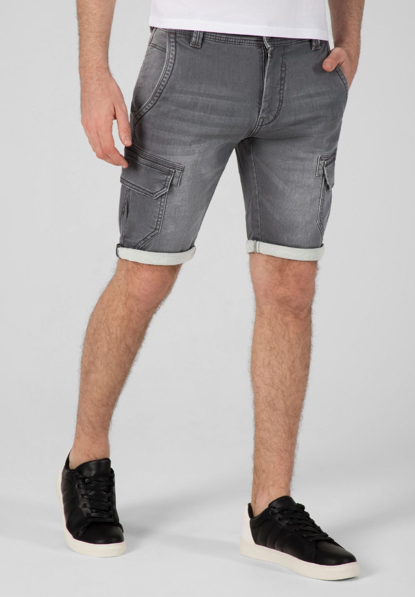 TIMEZONE Cargoshorts Cargo Jeans Kurze für Herren Baumwolle Slim fit unifarben elastisch Knopfleiste
