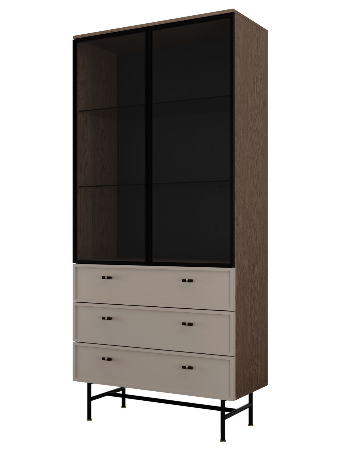 Compleo Standvitrine mit 3 Schubladen ESTI, Vitrine modern LED-Beleuchtung als Option