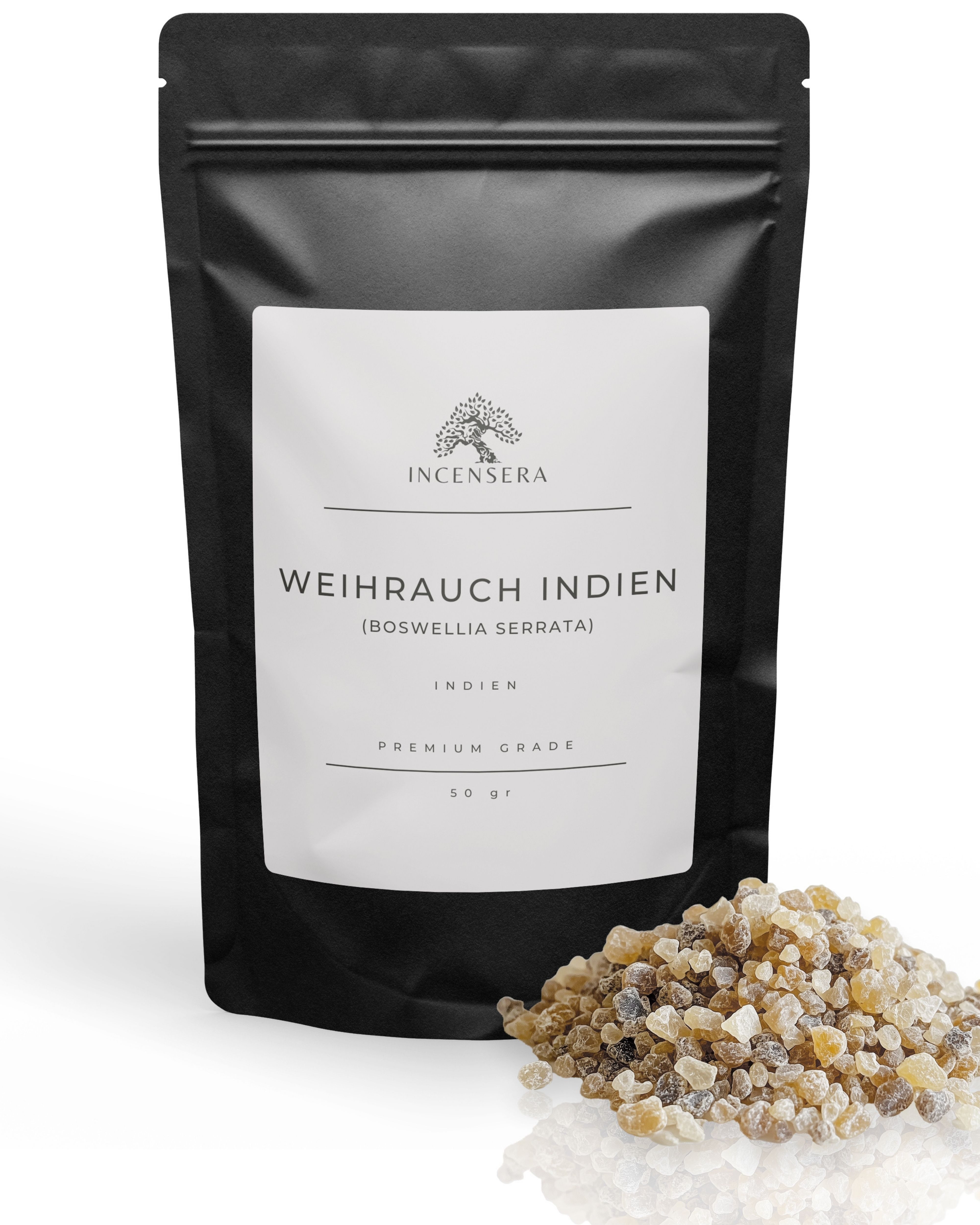 Incensera Räucherstäbchen Indischer Weihrauch – Tütsü-Räucherwerk aus Indien Boswellia Serrata, naturbelassen, ohne Zusätze, handverlesen, wiederverschließbar
