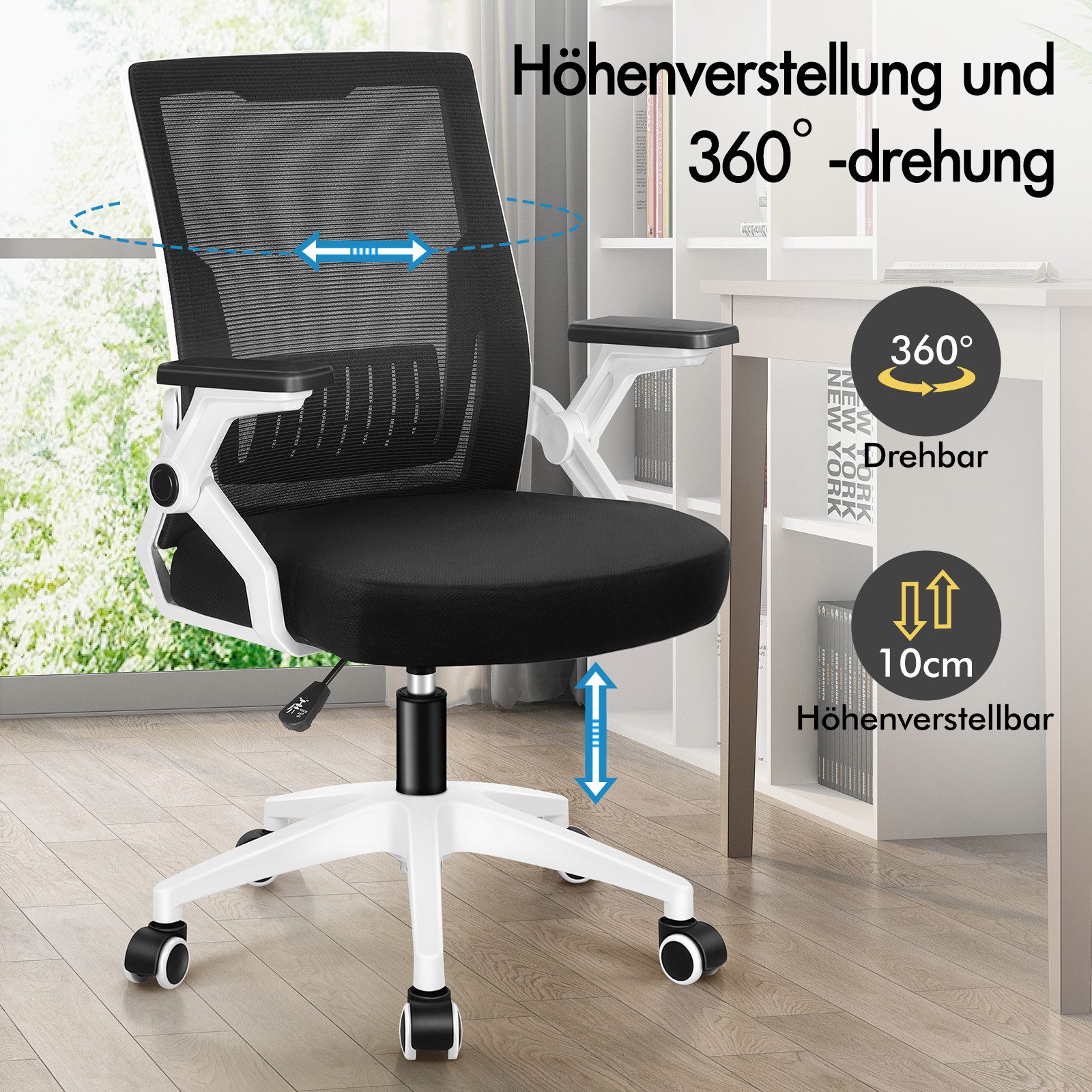 ALFORDSON Bürostuhl komfortable Lendenwirbelstütze, ergonomisch, (1 St), mit Rollen, klappbare Armlehnen