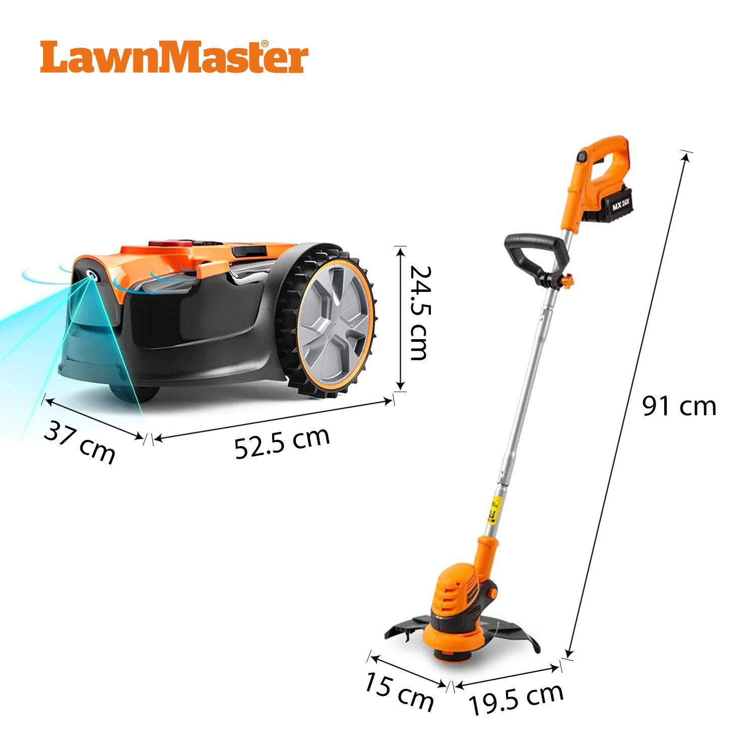 Lawnmaster Rasenmähroboter OcuMow® mit kabellosem 24V MAX, bis 300 m² Rasenfläche, 10-Zoll-Gras-Trimmer-Kombi-Set, automatische Hindernisvermeidung – Bild 2 von 5