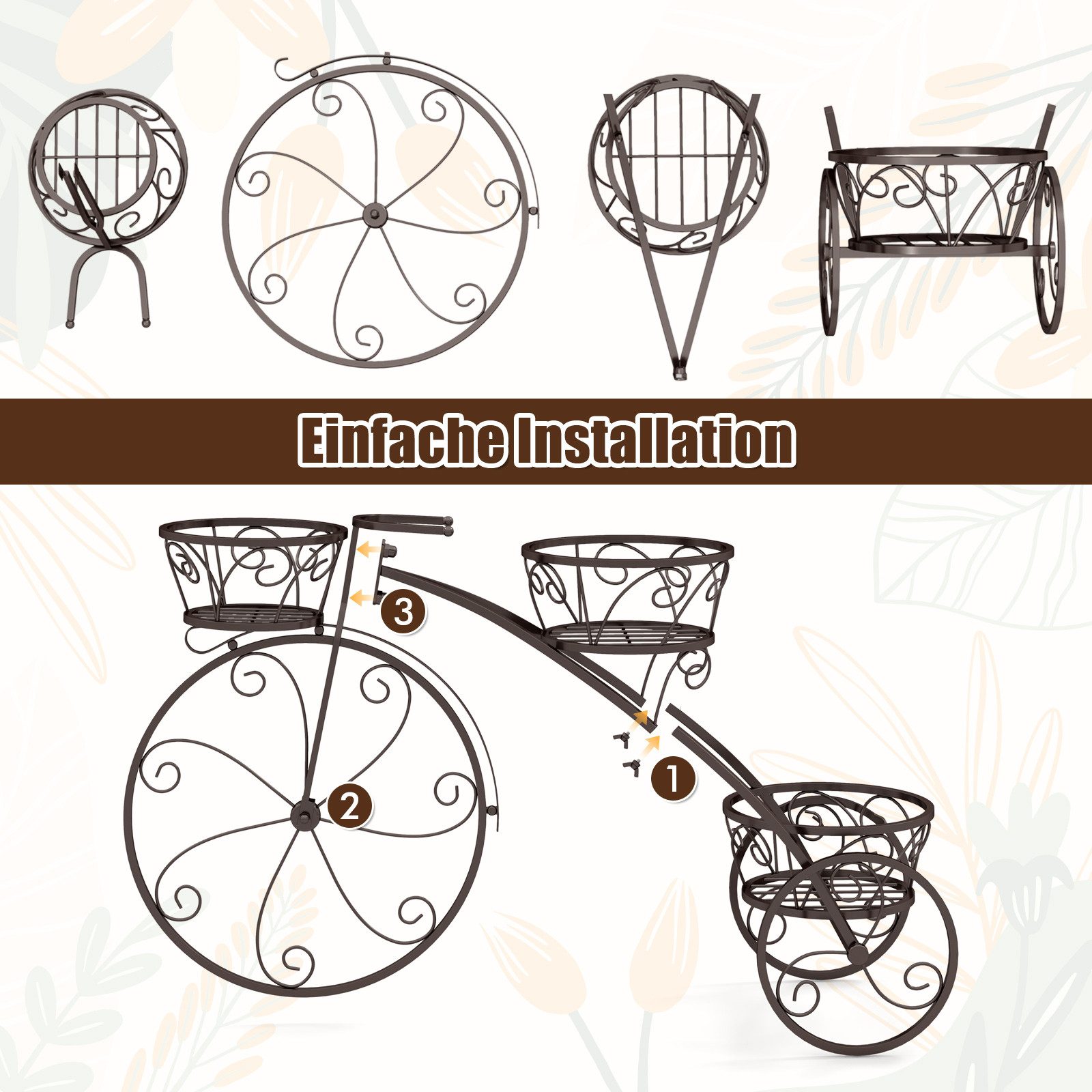 COSTWAY Blumenständer (1 St), Blumenregal, Pflanzenständer Fahrrad, mit 3 Körben