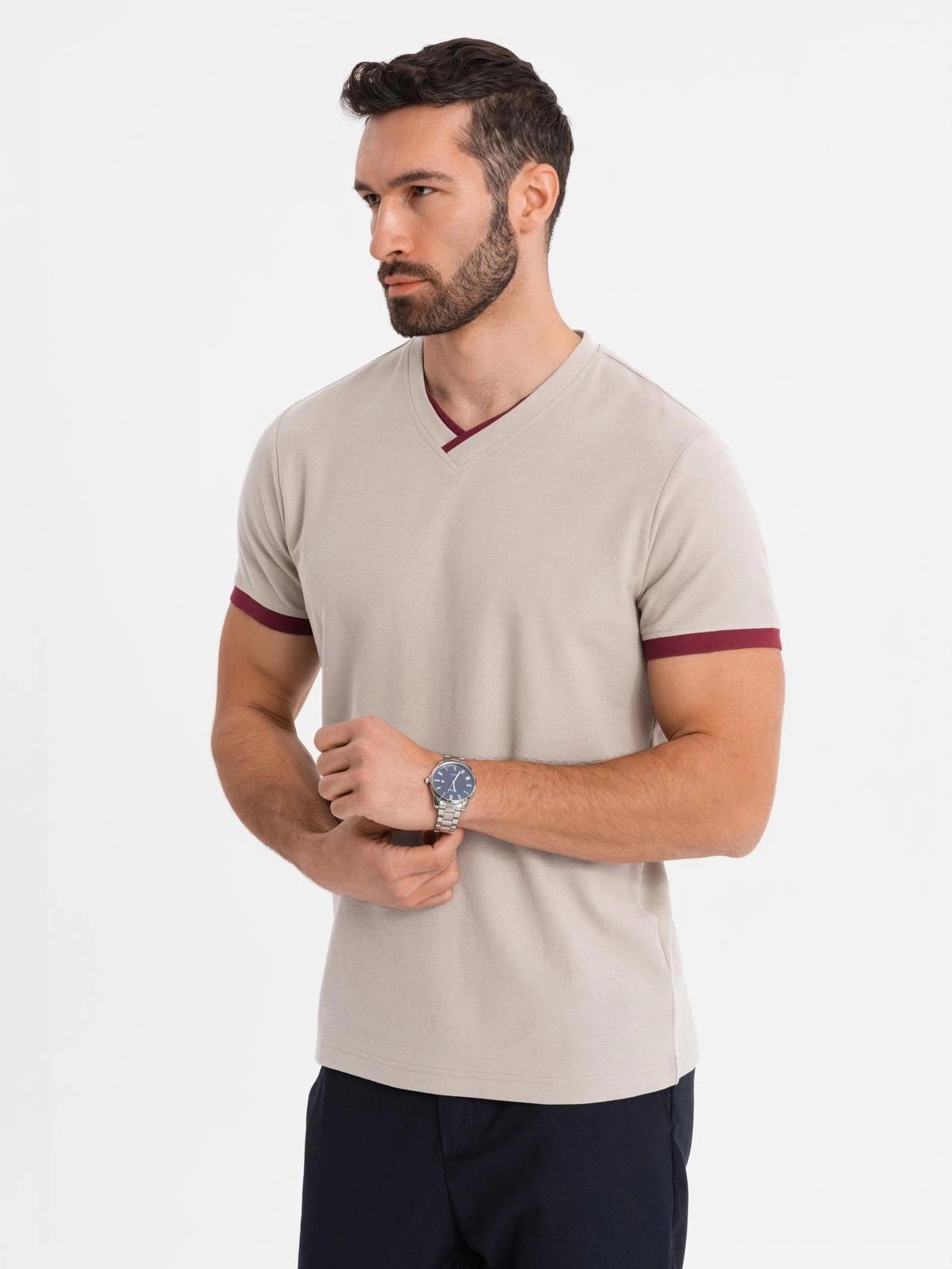 OMBRE T-Shirt Herren-T-Shirt mit kontrastierenden Einsätzen günstig online kaufen