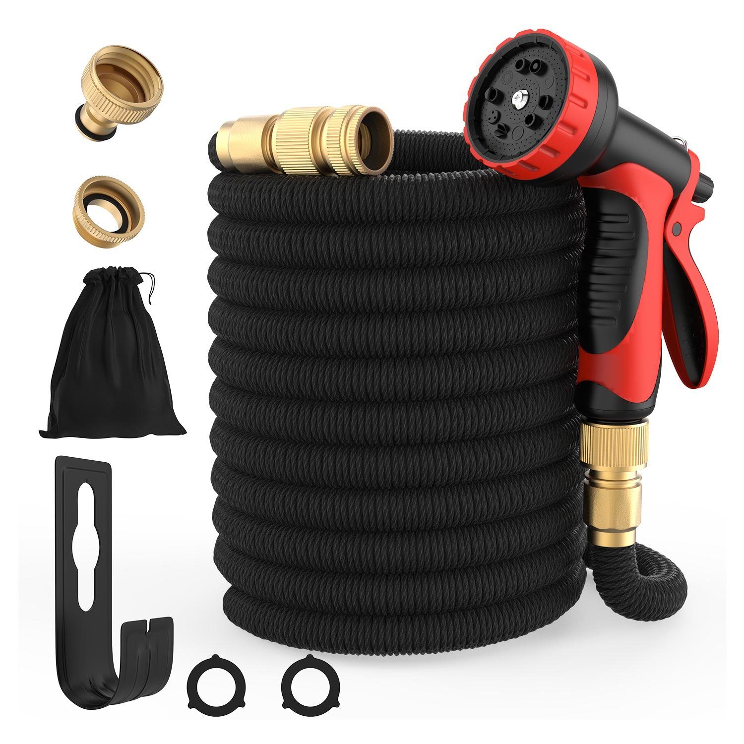 GENTOR Gartenschlauch Premium Flexibler Gartenschlauch flexibel Wasserschlauch 10 Funktionen, Wasserschlauch mit Halterung, 1/2 Zoll & 3/4 Zoll Adapter, (Wasserschlauch Set, 1 St), Flexibler Gartenschlauch 30 Meter