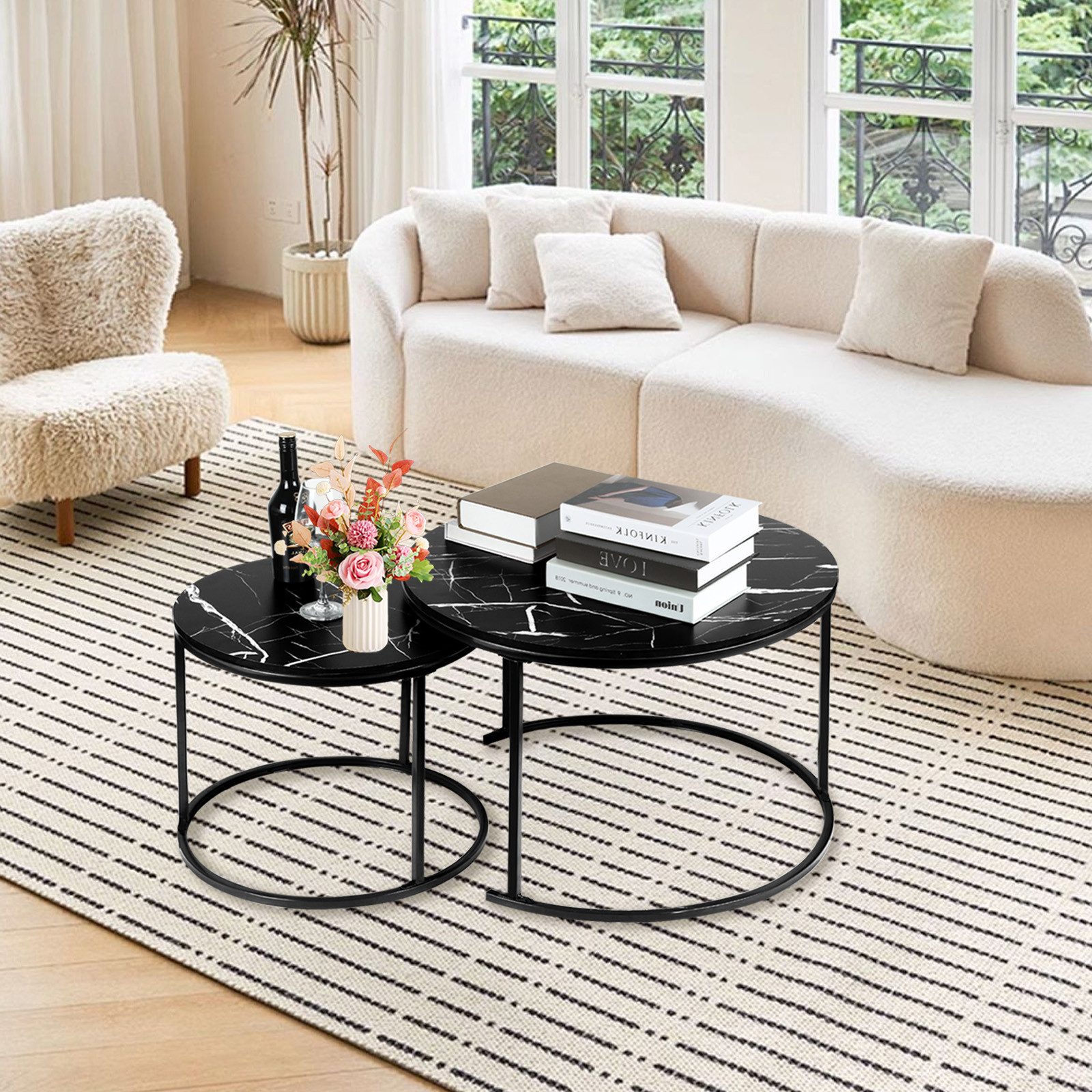 JEOBEST Couchtisch Wohnzimmertisch Runder Satztisch, Metallgestell Kaffeeti günstig online kaufen
