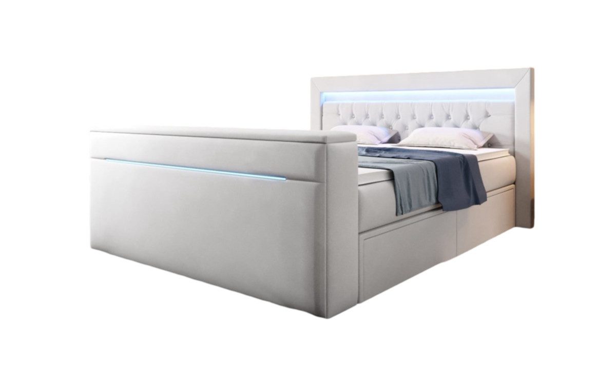 Luxusbetten24 Boxspringbett Jupiter, mit TV Lift, RGB-Beleuchtung und Stauraum