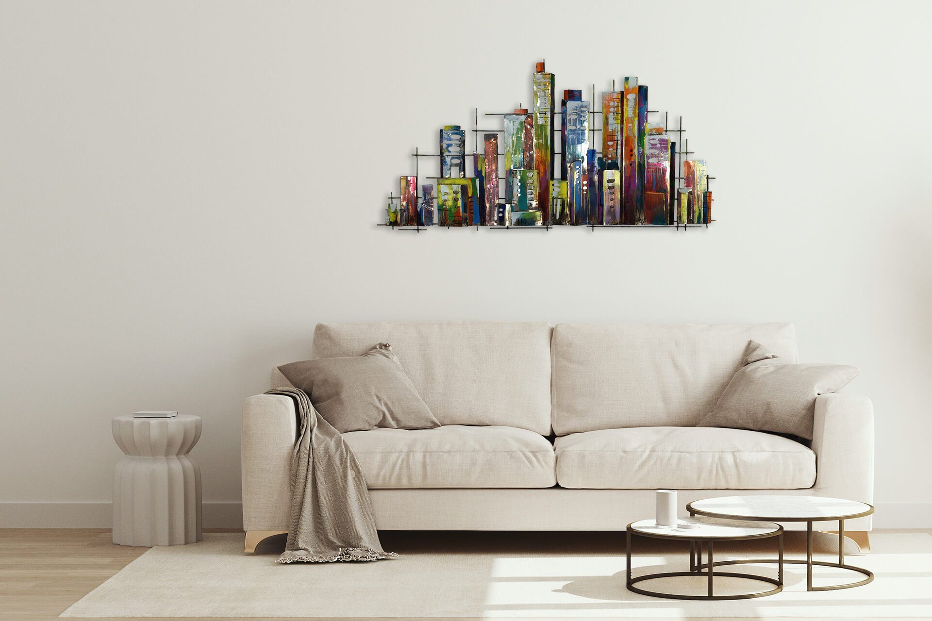 KUNSTLOFT Wanddekoobjekt Rainbow City 120x60x3 cm, handgefertigte Wanddeko Metall