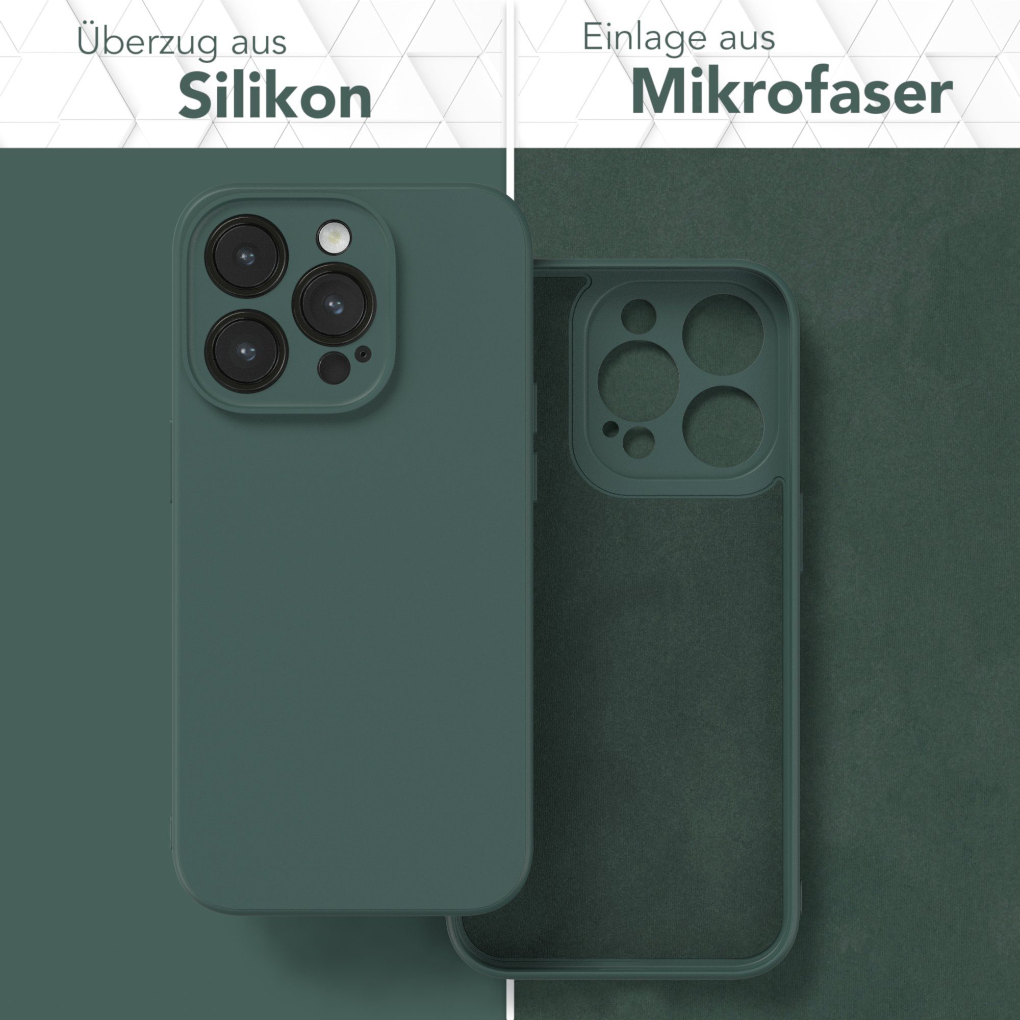 EAZY CASE Handyhülle für Apple iPhone 14 Pro Hülle Silikon 6,1 Zoll, Silikon Schutzhülle mit Kameraschutz kratzfest bumper Grün / Nachtgrün – Bild 3 von 5