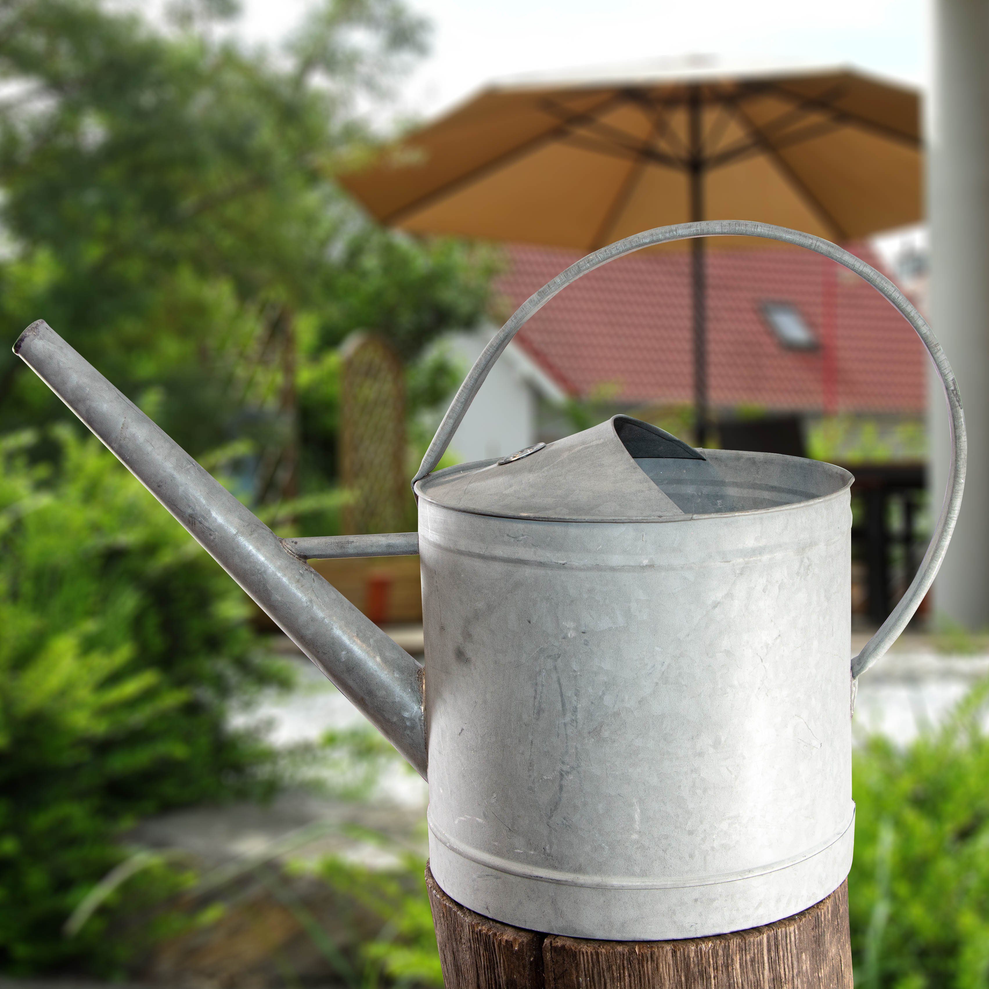 Antikas Gartenpflege-Set Gießkanne aus Altzink, XL, Silber, Deko-Kanne, Blumenbeet, 9,0 Liter