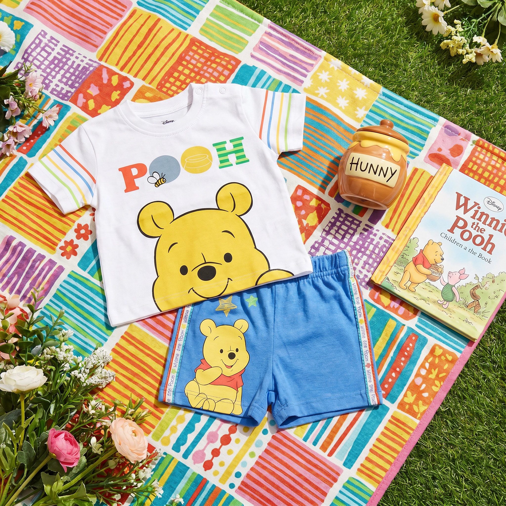 Disney Kurzarmwickelbody Winnie der Pooh Baby Sommerset T-Shirt plus Shorts Gr. 62 bis 86