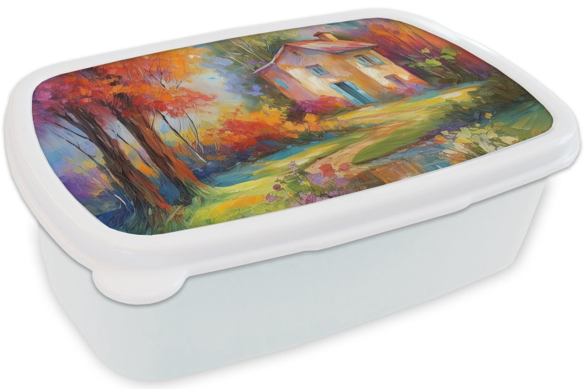 MuchoWow Lunchbox Landschaft - weiß und Brotbox Erwachsene, für (2-tlg), Ölgemälde Brotdose, Kunst, Farbenfroh - Jungs Mädchen für - Kinder Kunststoff, und