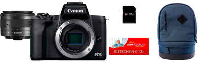 Canon »M50 Mark II + M15-45 S EU26« Systemkamera (24,1 MP, WLAN, Bluetooth, NFC, blauer Rucksack + 32GB SD-Karte)
