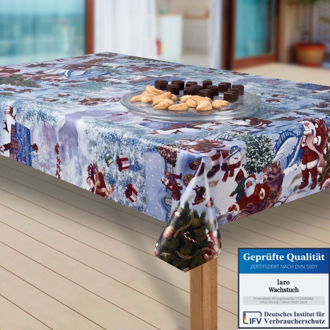 laro Tischdecke Wachstuch-Tischdecken Abwaschbar Weihnachtsmann blau rechte günstig online kaufen