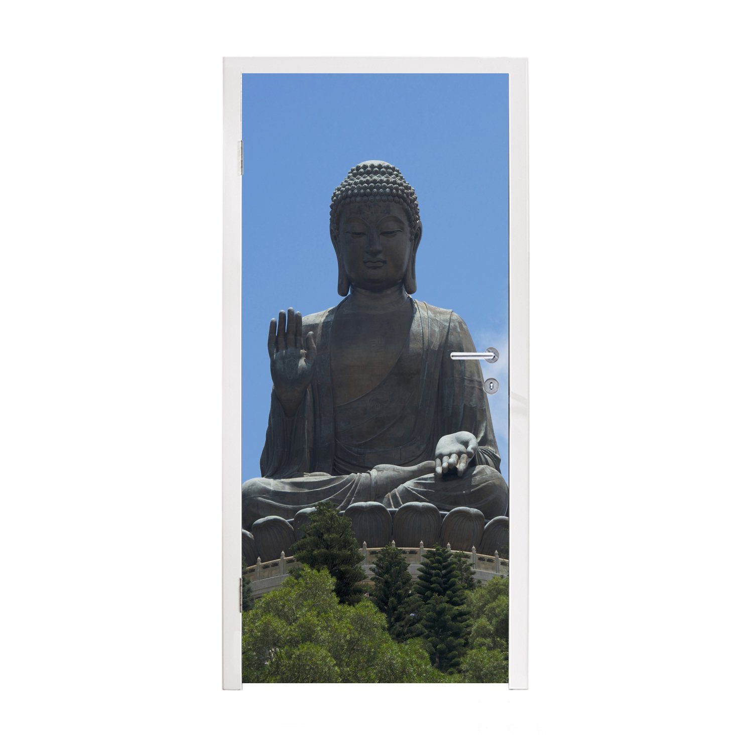 MuchoWow Türtapete Der Tian Tan Buddha in Hongkong, Matt, bedruckt, (1 St), Fototapete für Tür, Türaufkleber, 75x205 cm