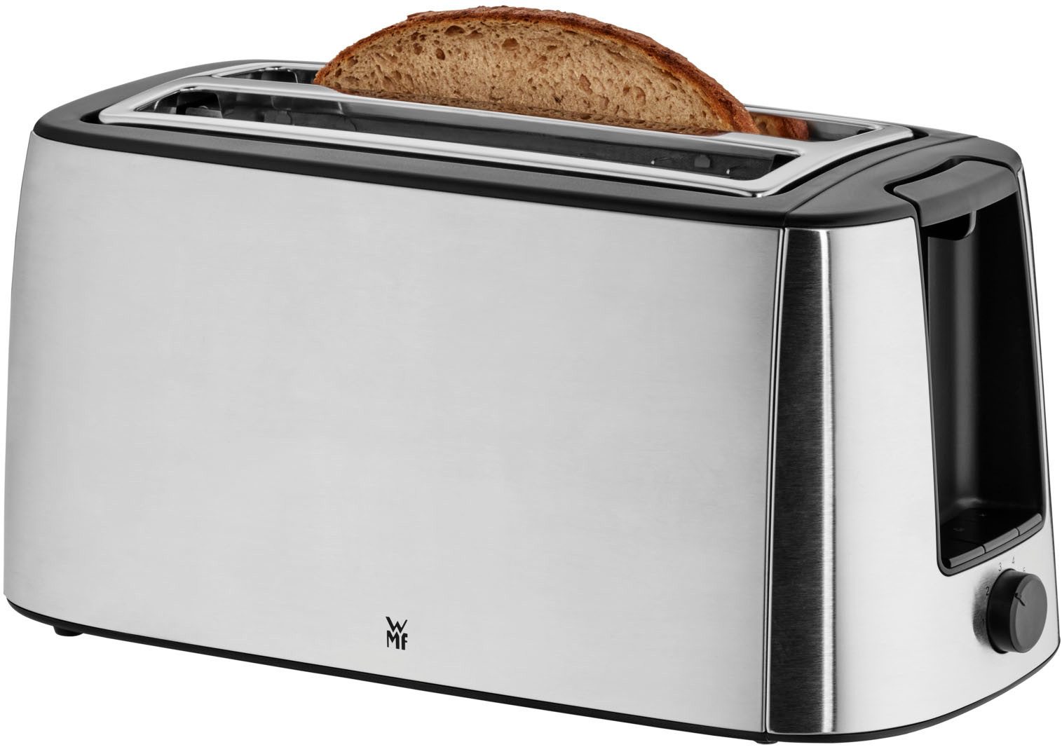 WMF Toaster Bueno Pro, Doppel-Langschlitz-Toaster, XXL Toast, Brötchenaufsatz, 2 lange Schlitze, für 4 Scheiben, 1550 W, 6 Bräunungsstufen, Brotzentrierung, Krümelschublade, Cromargan Gehäuse