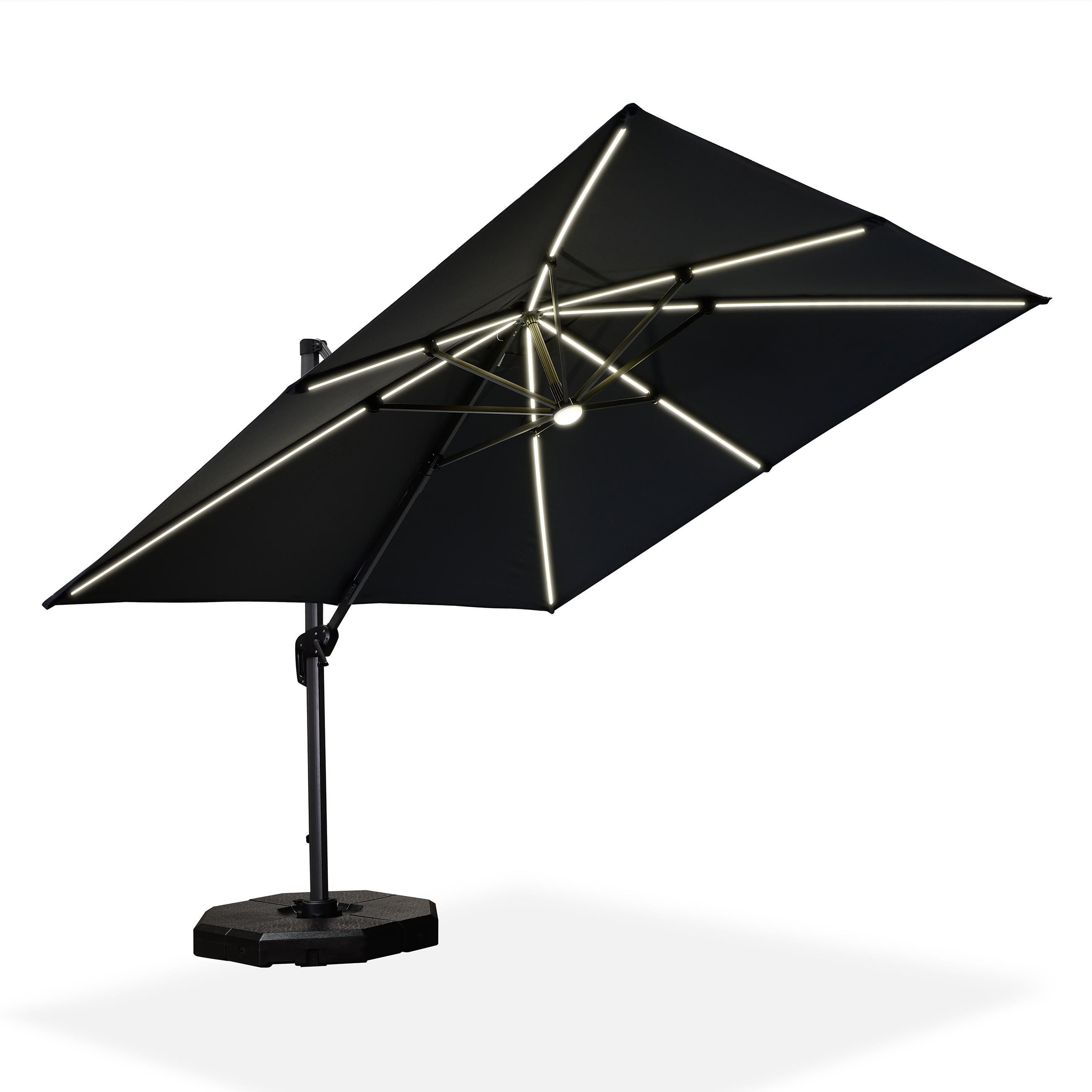 PURPLE LEAF Sonnenschirm Quadratischer Alu Groß Ampelschirm mit LED Licht, LxB: 300,00x300,00 cm, 360°Rotation, Sonnenschutz UV50+, für Garten, Pool, Patio