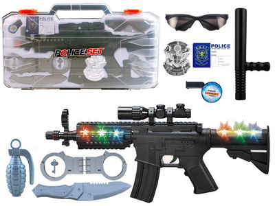 LEAN Toys Wasserpistole Polizeiset Reisekoffer Spielzeug Uniform Zubehör Gewehr Knallgranate