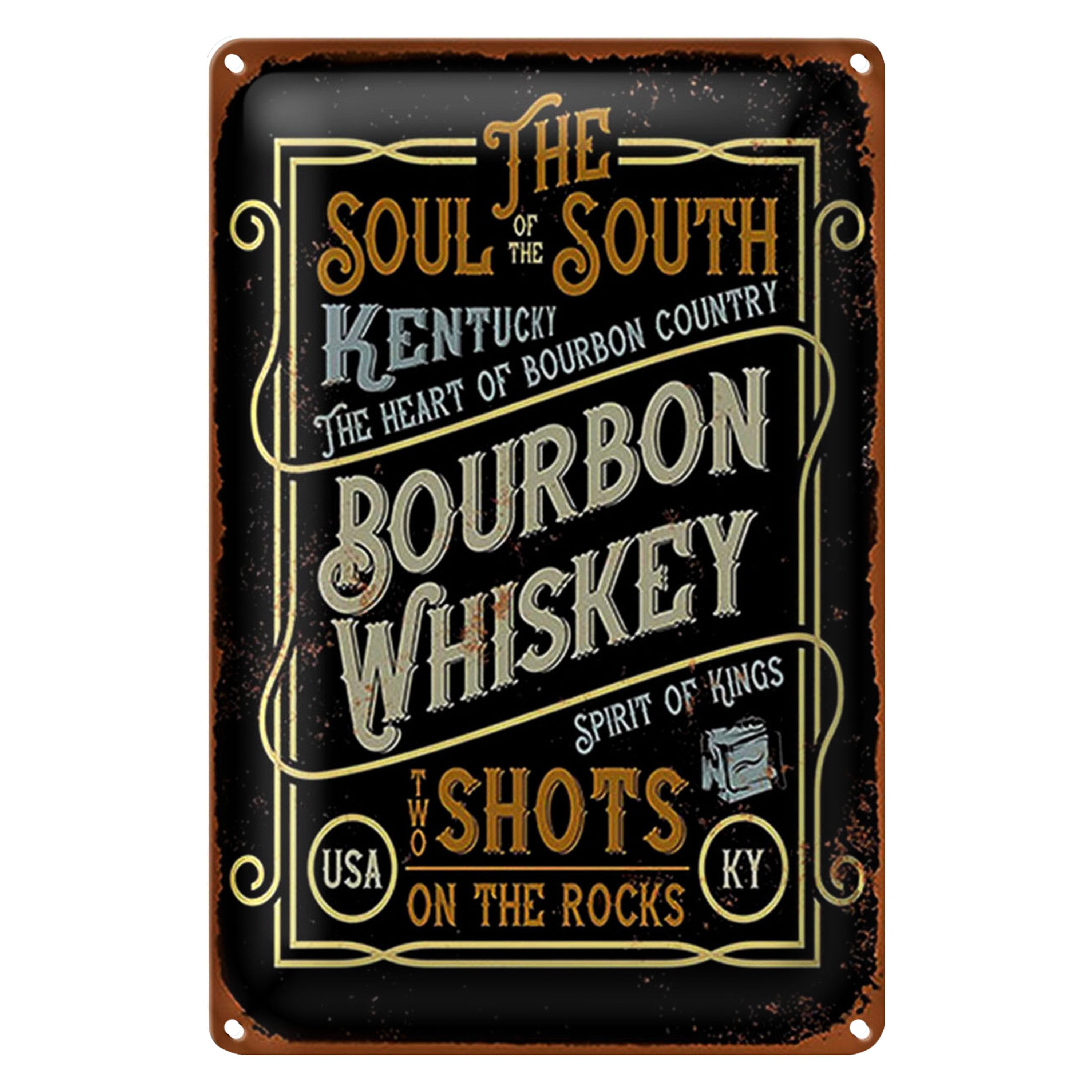 Roomando Metallschild Spruch 12x18cm Bourbon Whiskey shots on rocks