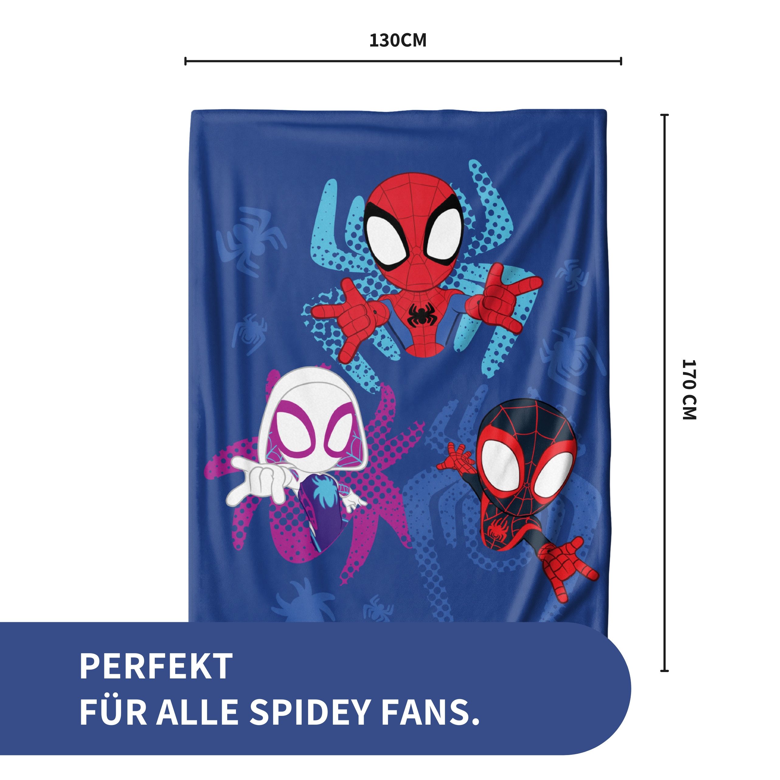 Wolldecke Spidey & Friends 130x170 cm, Sofadecke für Kinder und Teenager, MTOnlinehandel, Fleece-Decke, Überwurf, kuschelweich, passend zur Bettwäsche