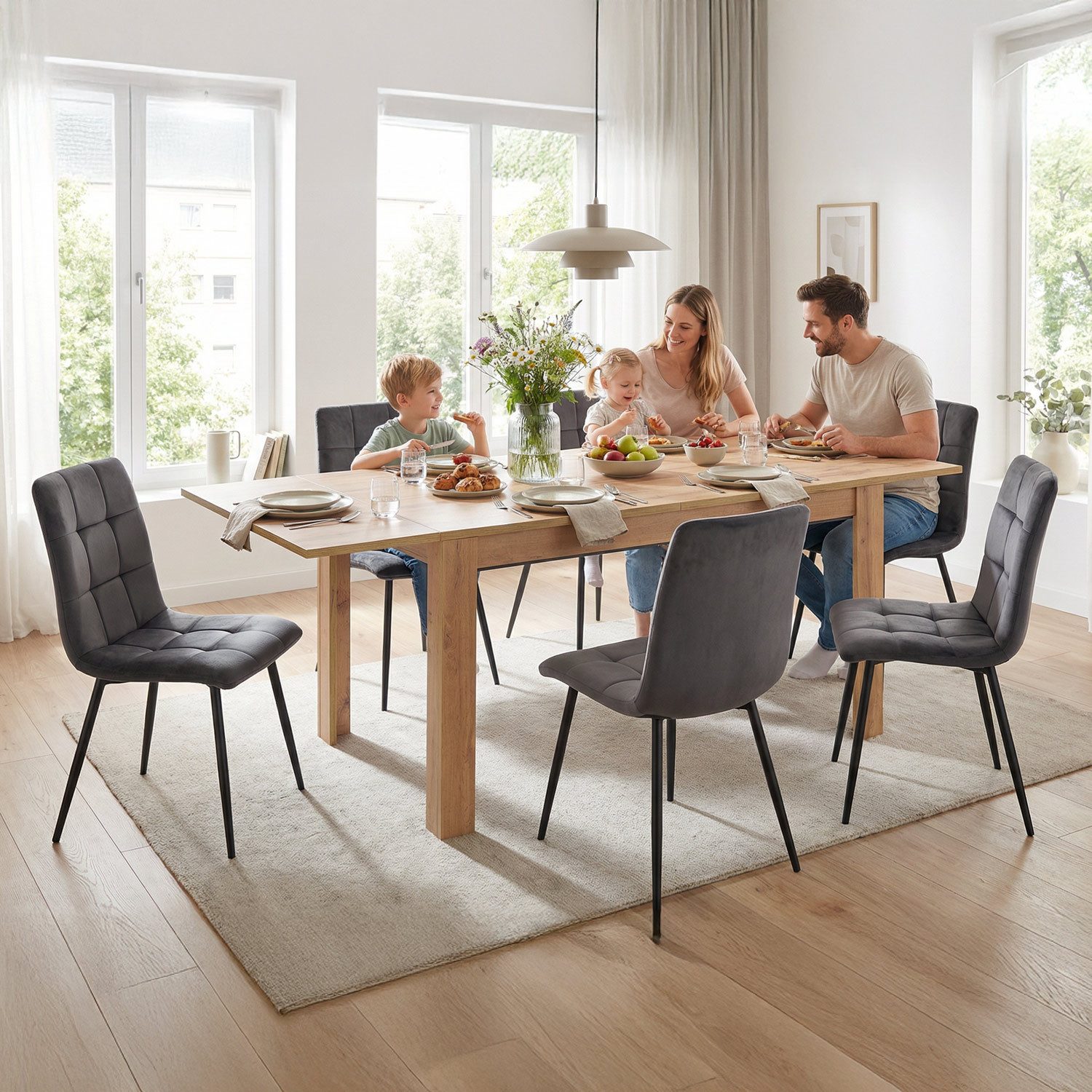 Homestyle4u Esstisch 86x135 bis 86x1186 ausziehbar Esszimmertisch Holztisch Braun, Küchentisch, Wotan Eiche Optik